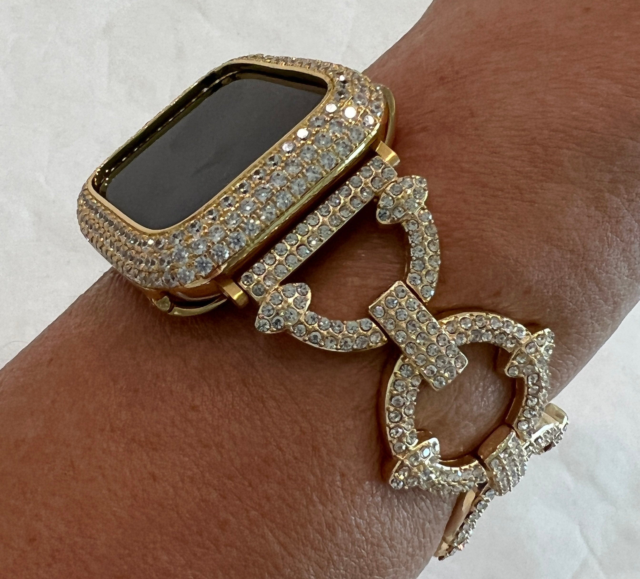 Pave Apple Watch Band Gold Swarovski Crystals & or Apple Watch Case Lab Diamond Bezel Iwatch Cover Bling 38mm-49mm Ultra Series 11