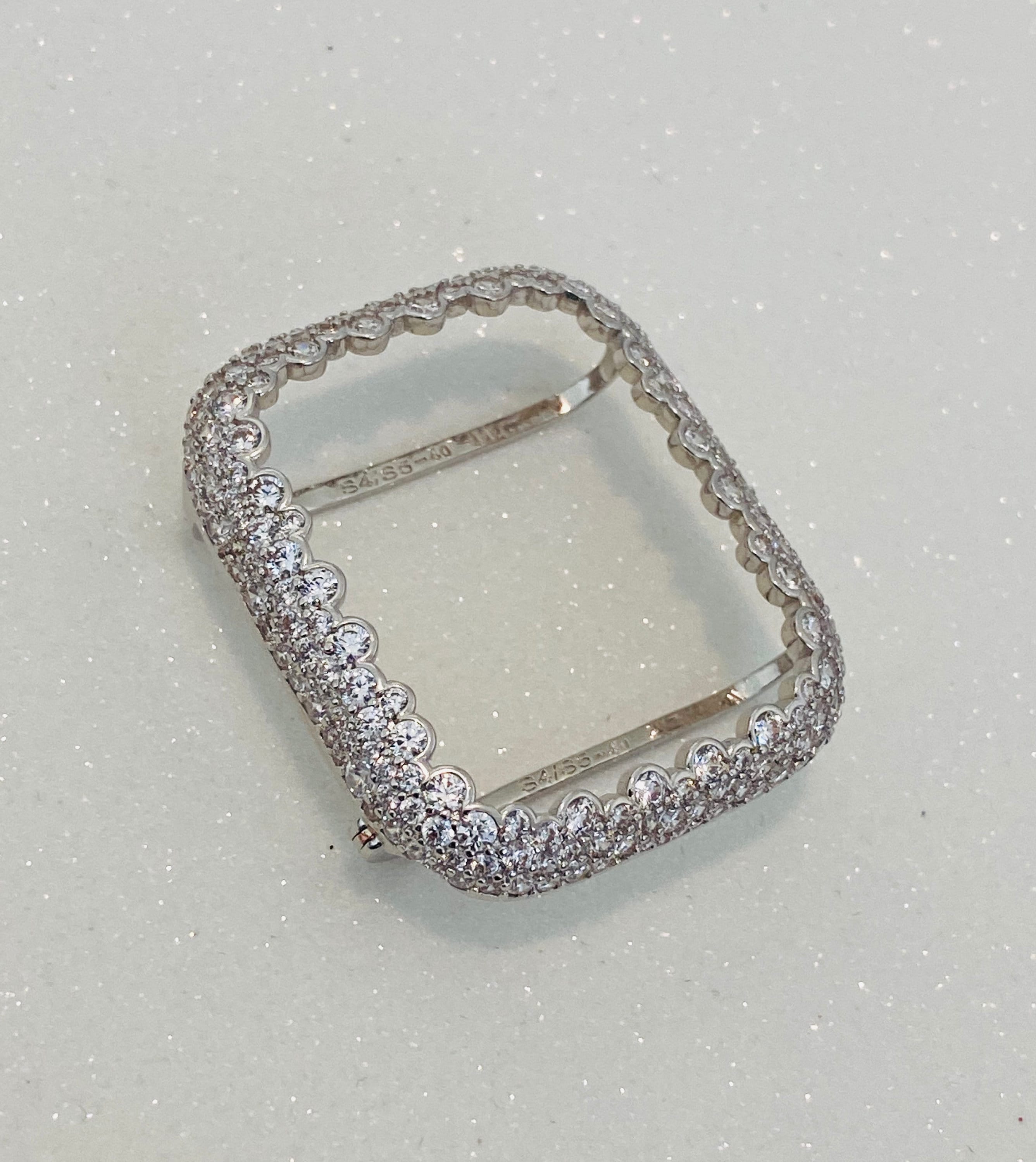 Crystal Pave Link Apple Watch Band 41mm 45mm 49mm Ultra Silver & or Apple Watch Cover Lab Diamond Bezel 38mm-49mm Ultra Series 10