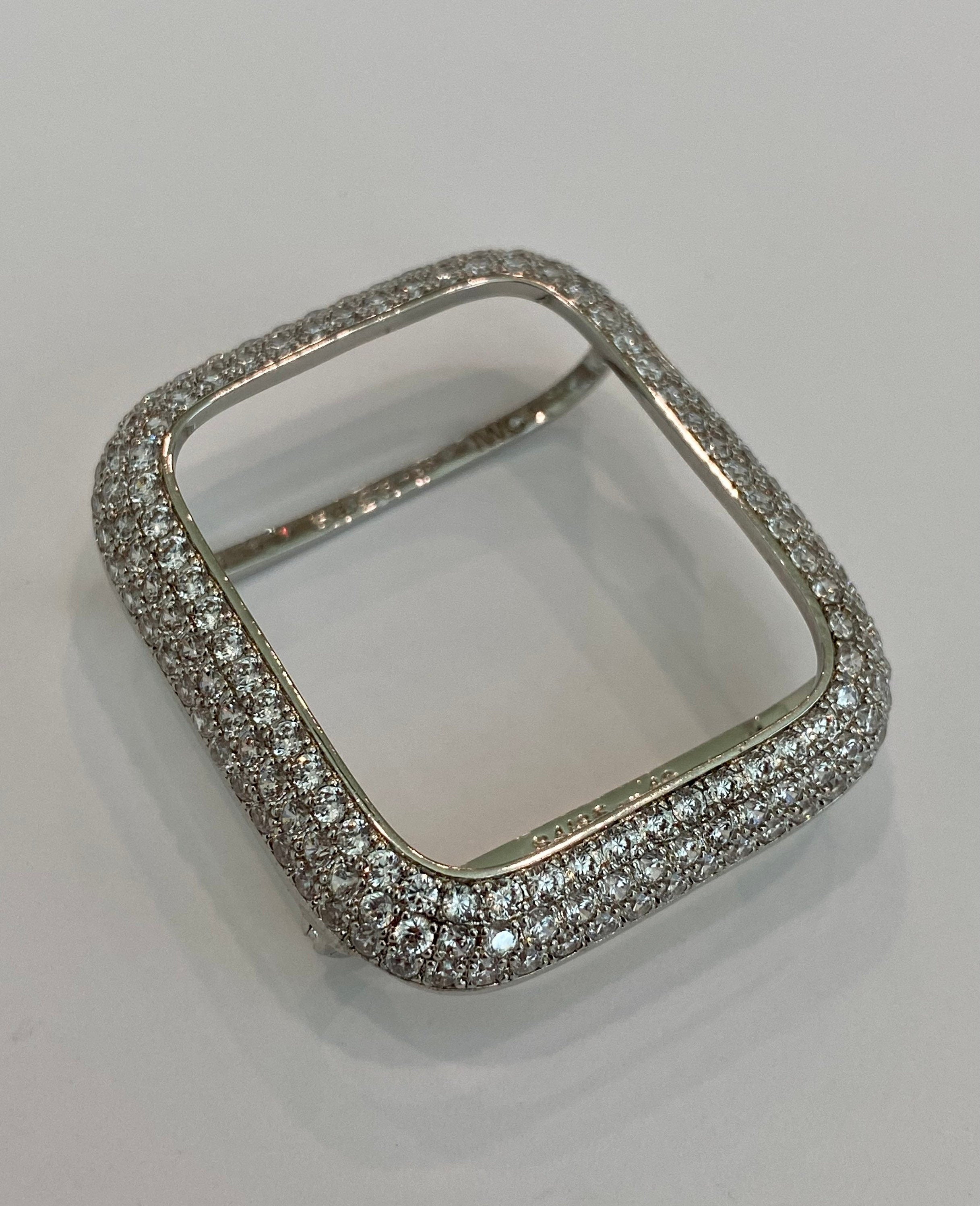 Custom Apple Watch Band 46mm Woman Silver Swarovski Crystal & or Apple Watch Cover Lab Diamond Bezel Bling 38mm-49mm Ultra Apple Watch Case