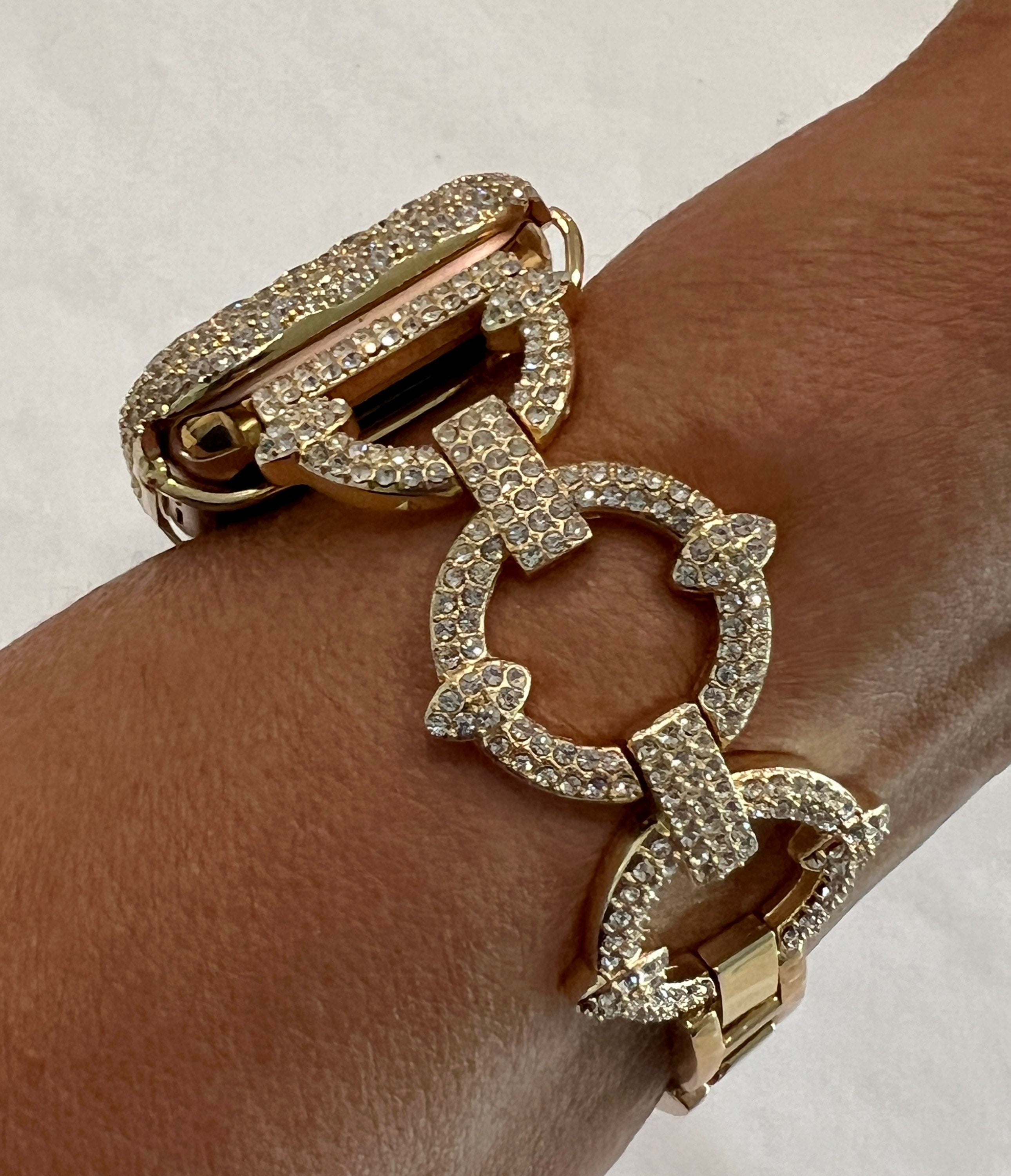 Yellow Gold Apple Watch Band Womens Designer Swarovski Crystal & or Apple Watch Case Pave Lab Diamond Bezel Apple Watch Cover Iwatch Candy