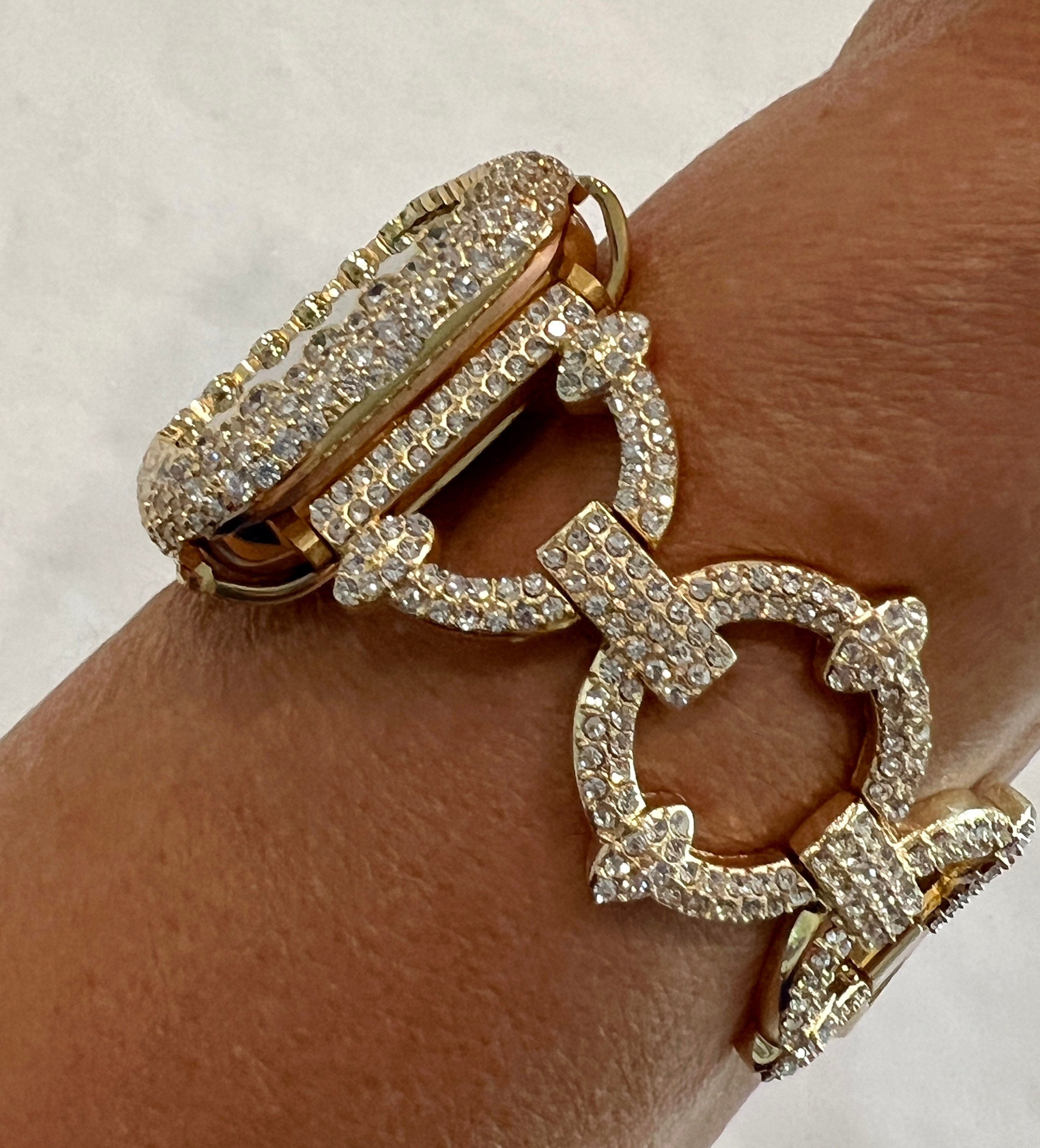 Yellow Gold Apple Watch Band Womens Designer Swarovski Crystal & or Apple Watch Case Pave Lab Diamond Bezel Apple Watch Cover Iwatch Candy