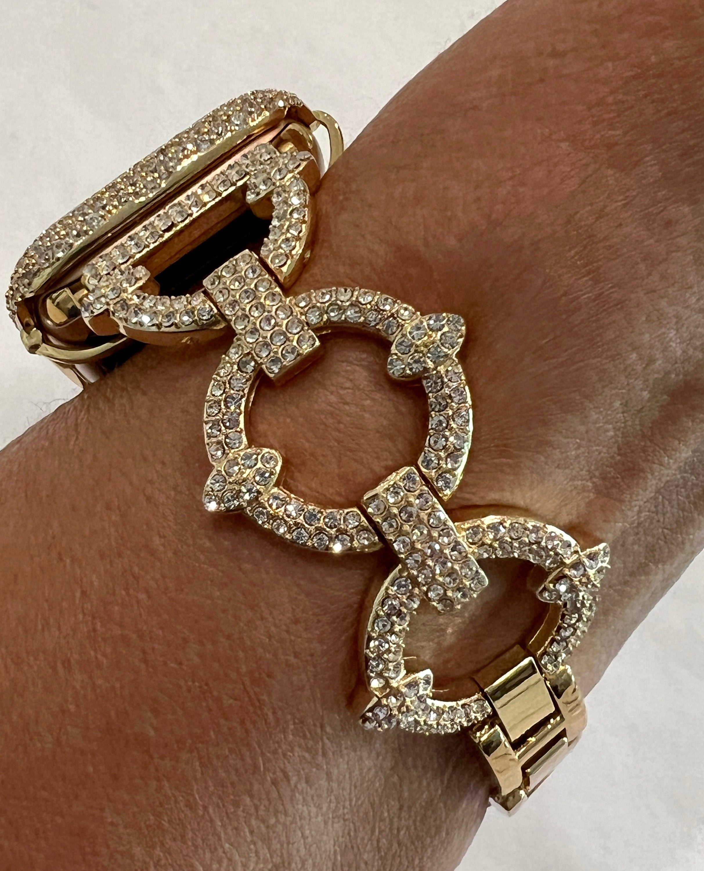 Yellow Gold Apple Watch Band Womens Designer Swarovski Crystal & or Apple Watch Case Pave Lab Diamond Bezel Apple Watch Cover Iwatch Candy