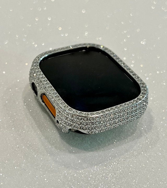 Silver Apple Watch Cover 49mm Ultra Swarovski Crystals Iphone Watch Case Protective Bumper Series 1/2 Iwatch Candy Bling