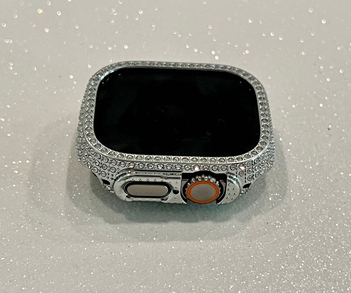 Silver Apple Watch Cover 49mm Ultra Swarovski Crystals Iphone Watch Case Protective Bumper Series 1/2 Iwatch Candy Bling