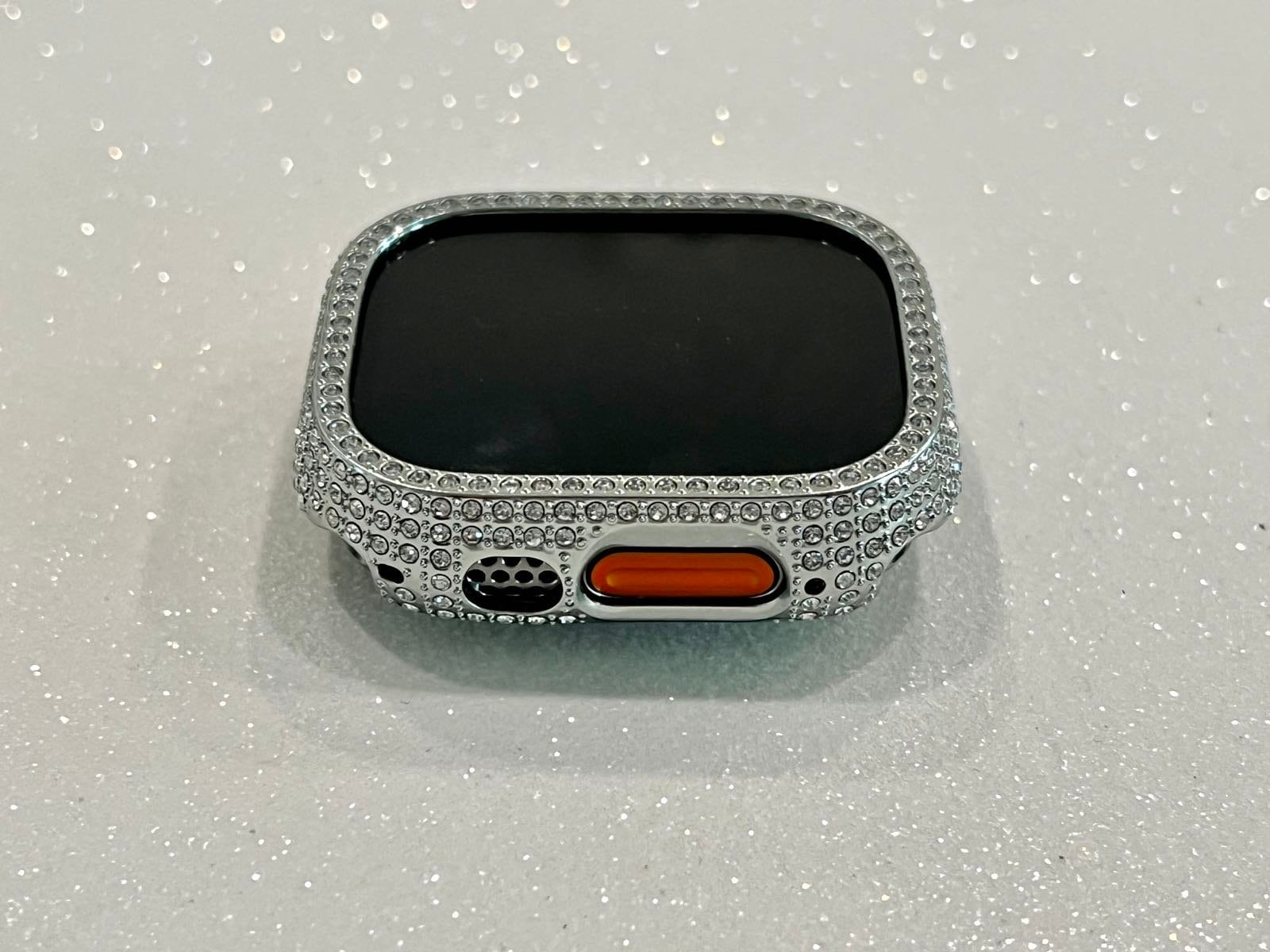 Silver Apple Watch Cover 49mm Ultra Swarovski Crystals Iphone Watch Case Protective Bumper Series 1/2 Iwatch Candy Bling