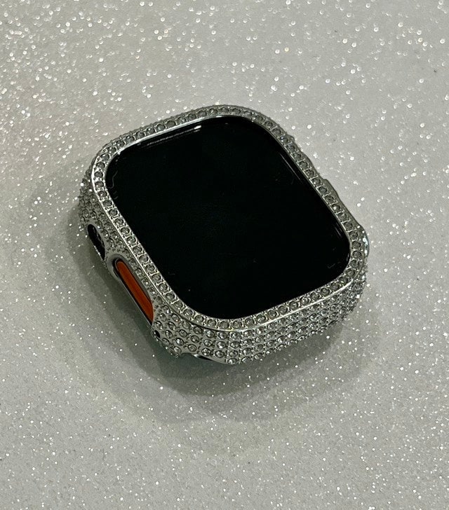 Silver Apple Watch Cover 49mm Ultra Swarovski Crystals Iphone Watch Case Protective Bumper Series 1/2 Iwatch Candy Bling
