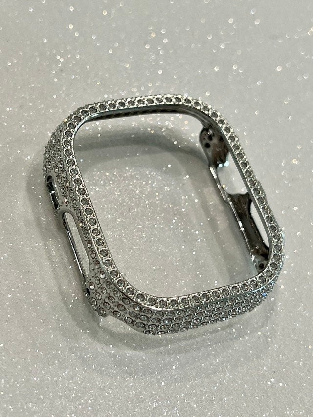 Silver Apple Watch Cover 49mm Ultra Swarovski Crystals Iphone Watch Case Protective Bumper Series 1/2 Iwatch Candy Bling