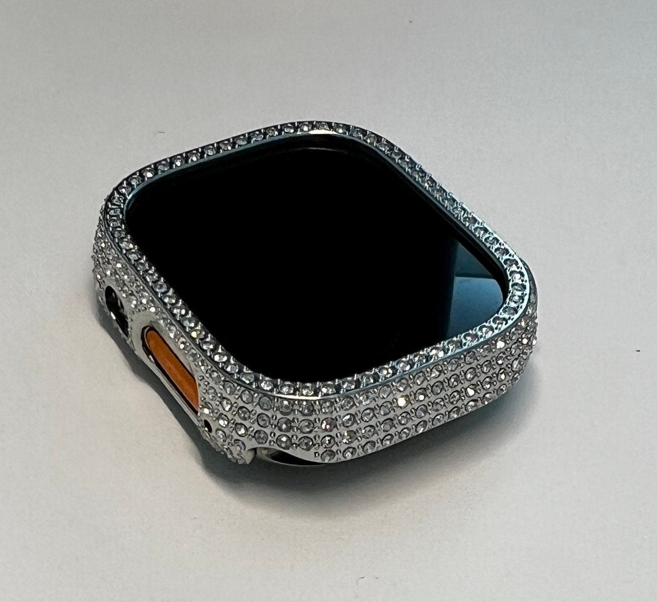 Silver Apple Watch Cover 49mm Ultra Swarovski Crystals Iphone Watch Case Protective Bumper Series 1/2 Iwatch Candy Bling