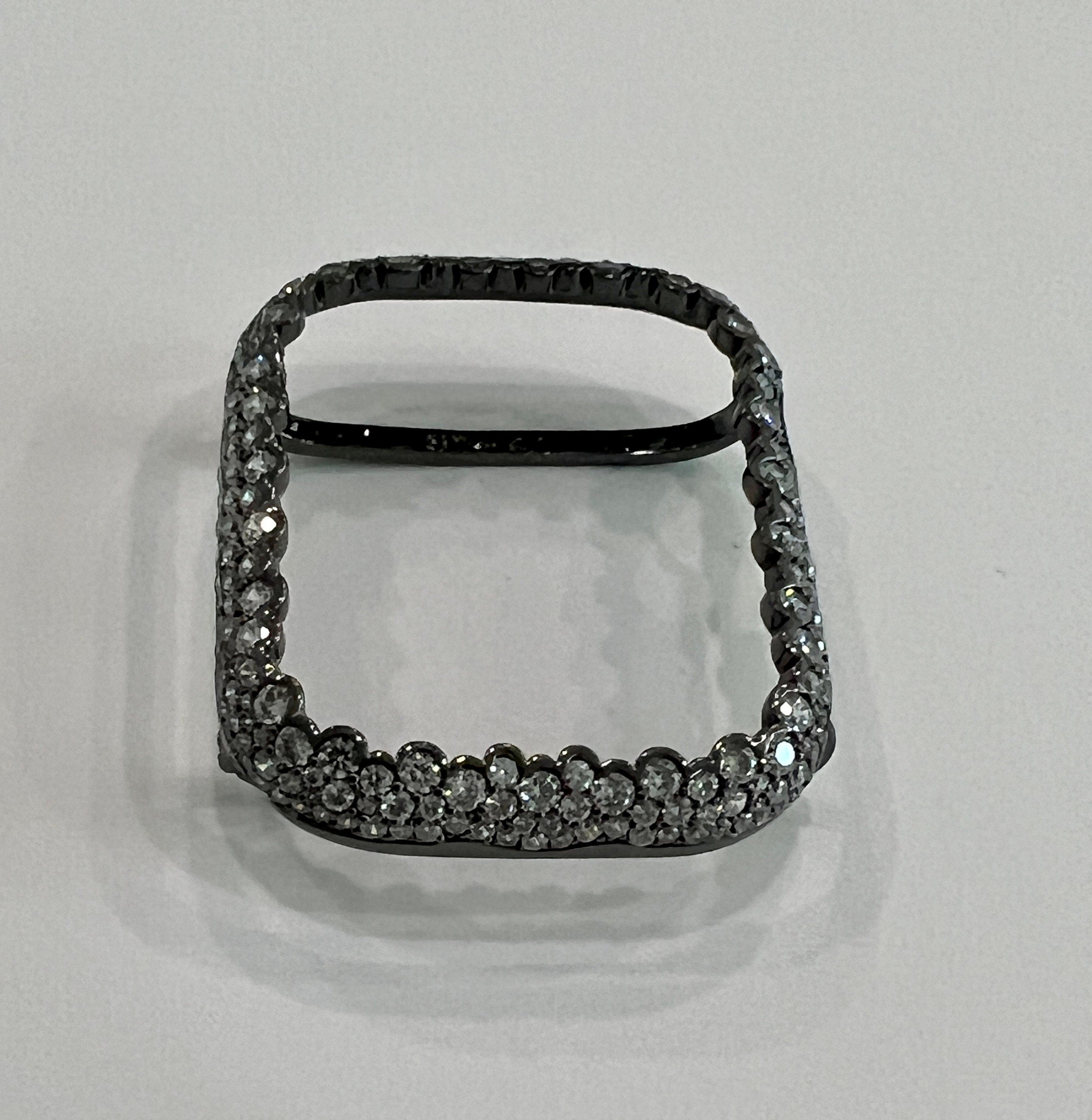 Custom Black Apple Watch Cover Womens Apple Watch Case Lab Diamond Bezel Smart Watch Bumper Bling 38mm-49mm Series 2-11 SE