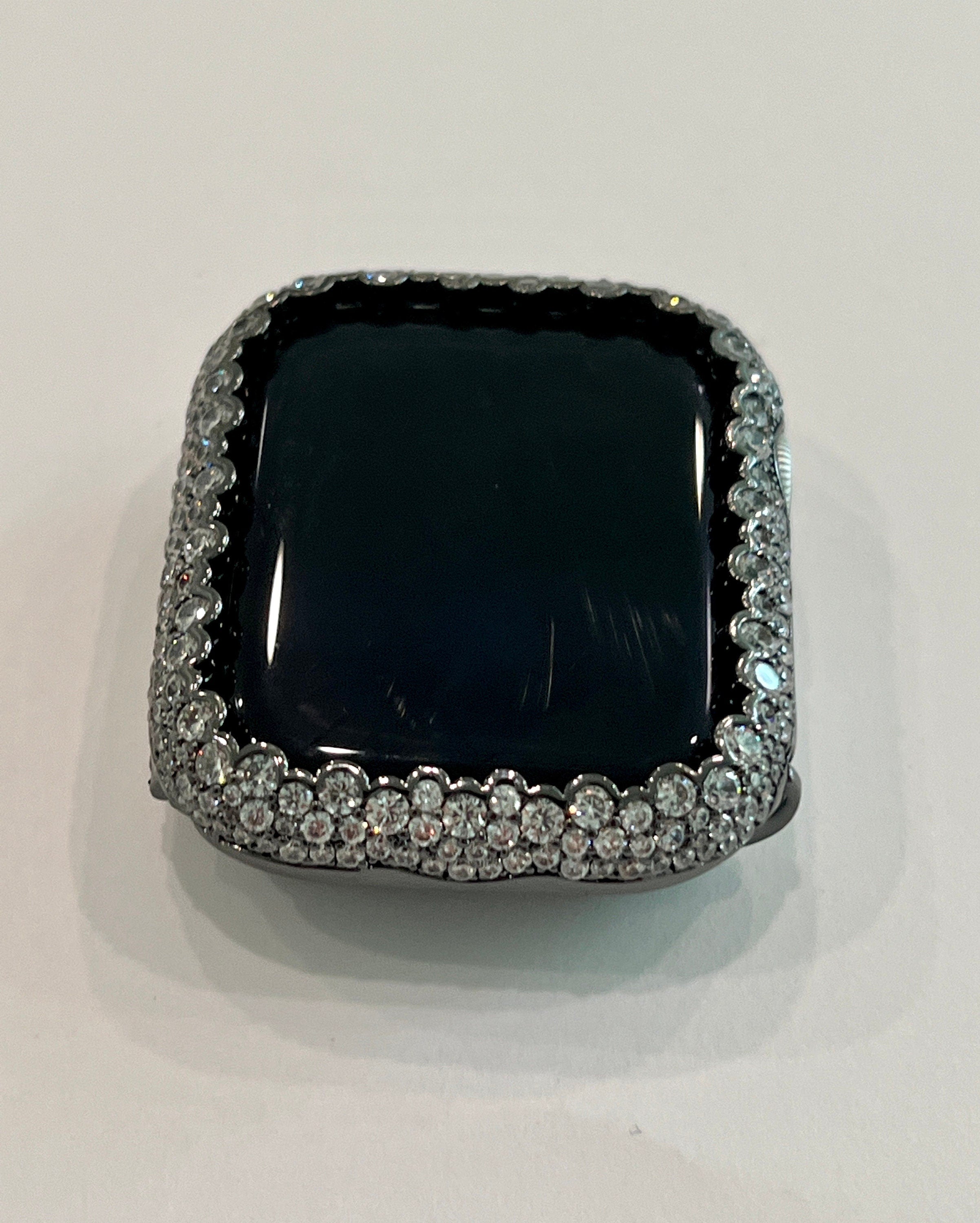 Custom Black Apple Watch Cover Womens 41mm 45mm 49mm Ultra Apple Watch Case Lab Diamond Bezel Smart Watch Bumper Bling 38-45mm S2-10