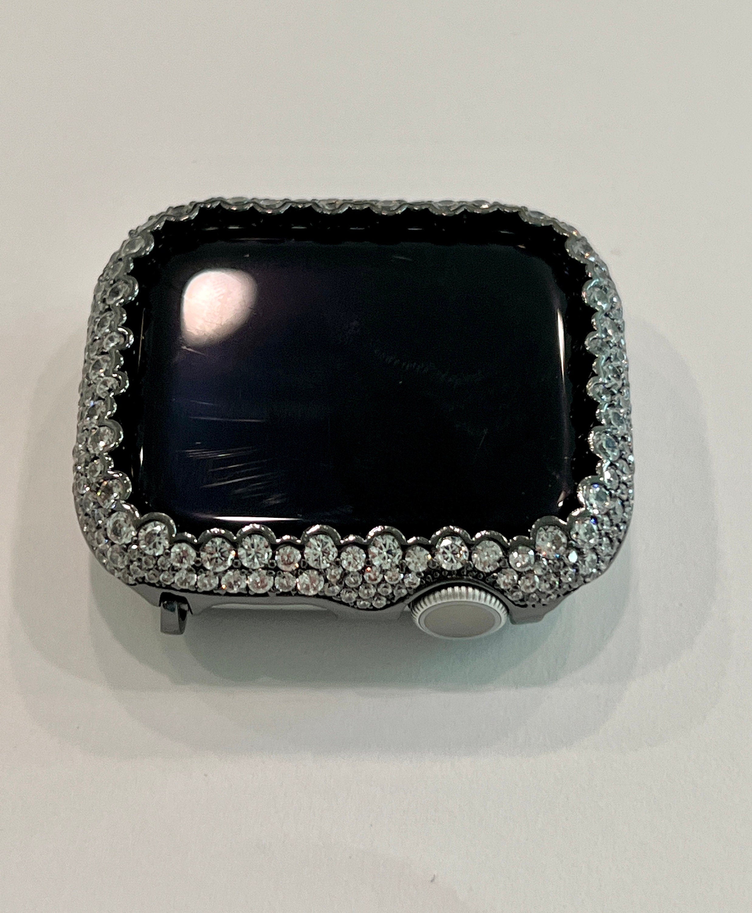 Series 10-11 Custom Black Apple Watch Cover Womens Apple Watch Case Lab Diamond Bezel Smart Watch Bumper Bling 38-49mm