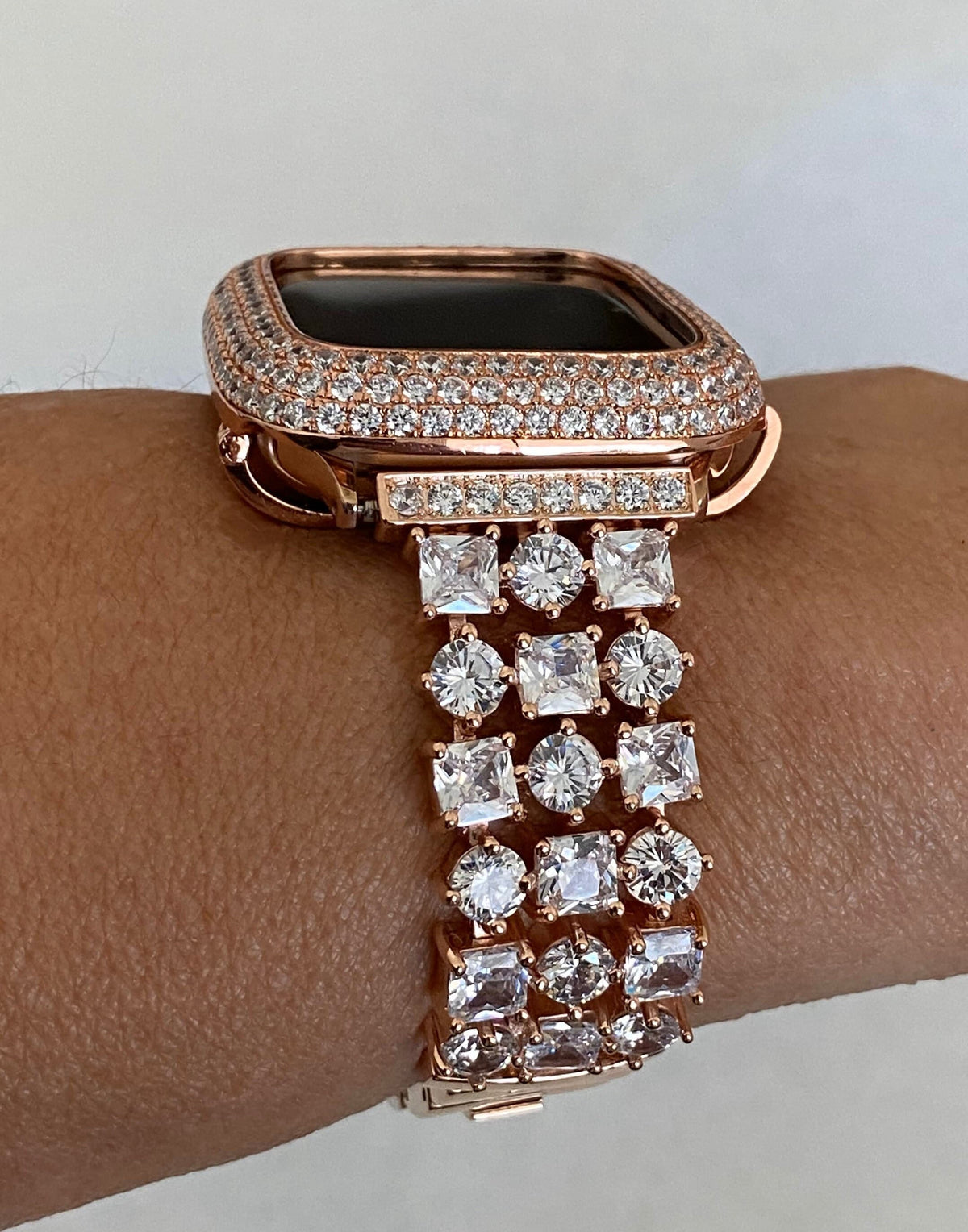 Rose Gold Apple Watch Band Womens High End Crystals & or Apple Watch Cover Lab Diamond Bezel Iphone Watch Case 39mm-49mm Ultra Iwatch Candy