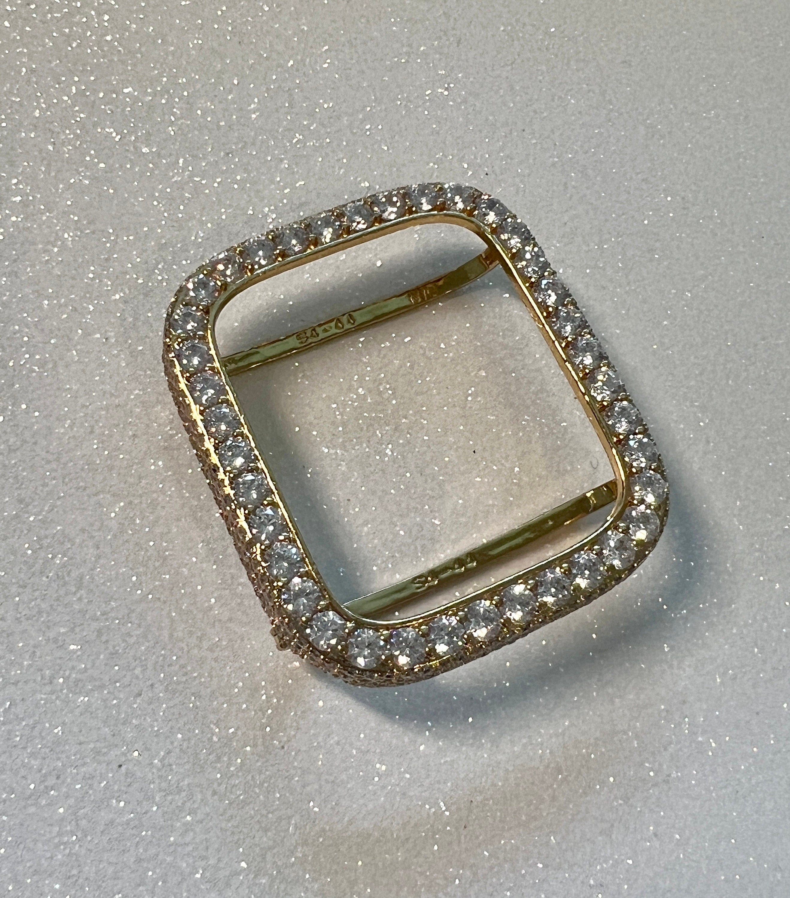 Iced Out Mens Apple Watch Band Women Gold Stainless Steel Swarovski Crystals & or Apple Watch Cover Lab Diamond Bezel Case Bling 38mm-45mm