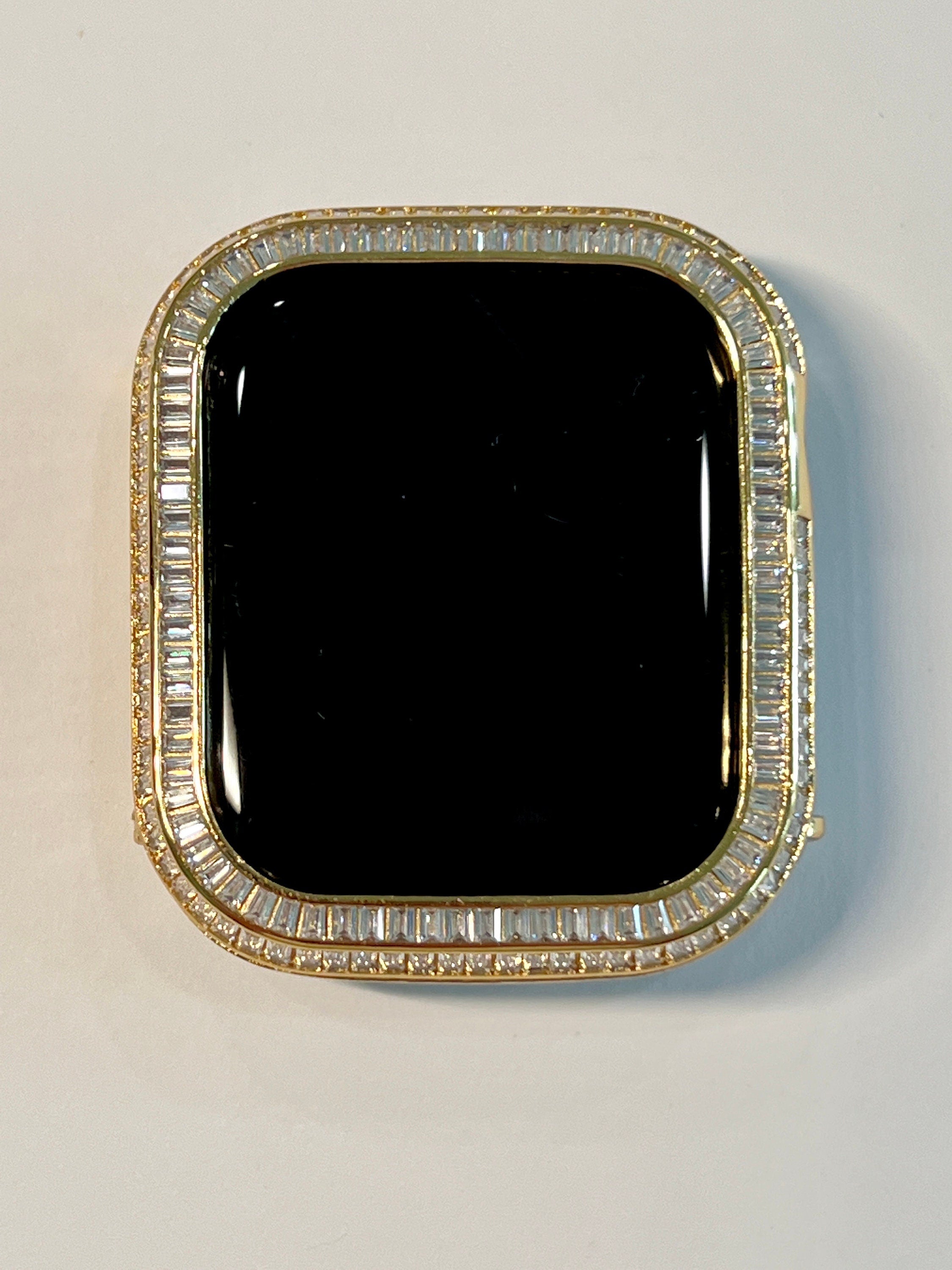Huge Bling Apple Watch Band Woman Baguette Radiant Cut Swarovski Crystal Gold & or Apple Watch Cover Baguette Lab Diamond Bezel Iwatch Candy