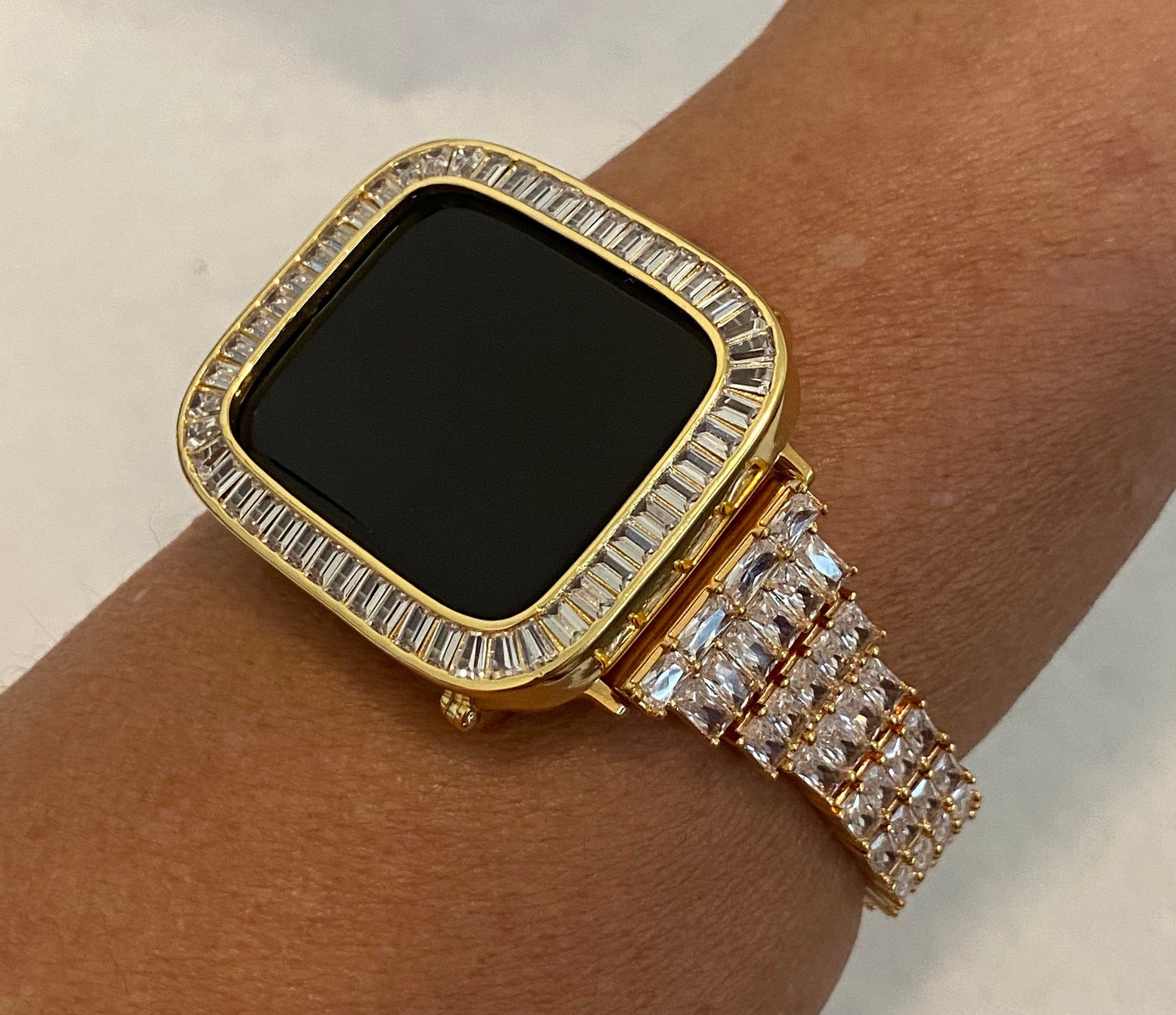 Gold Apple Watch Band 40mm Woman Silver & or Lab Diamond Bezel Cover 38mm 42mm 44mm Iwatch Bling Custom Handmade