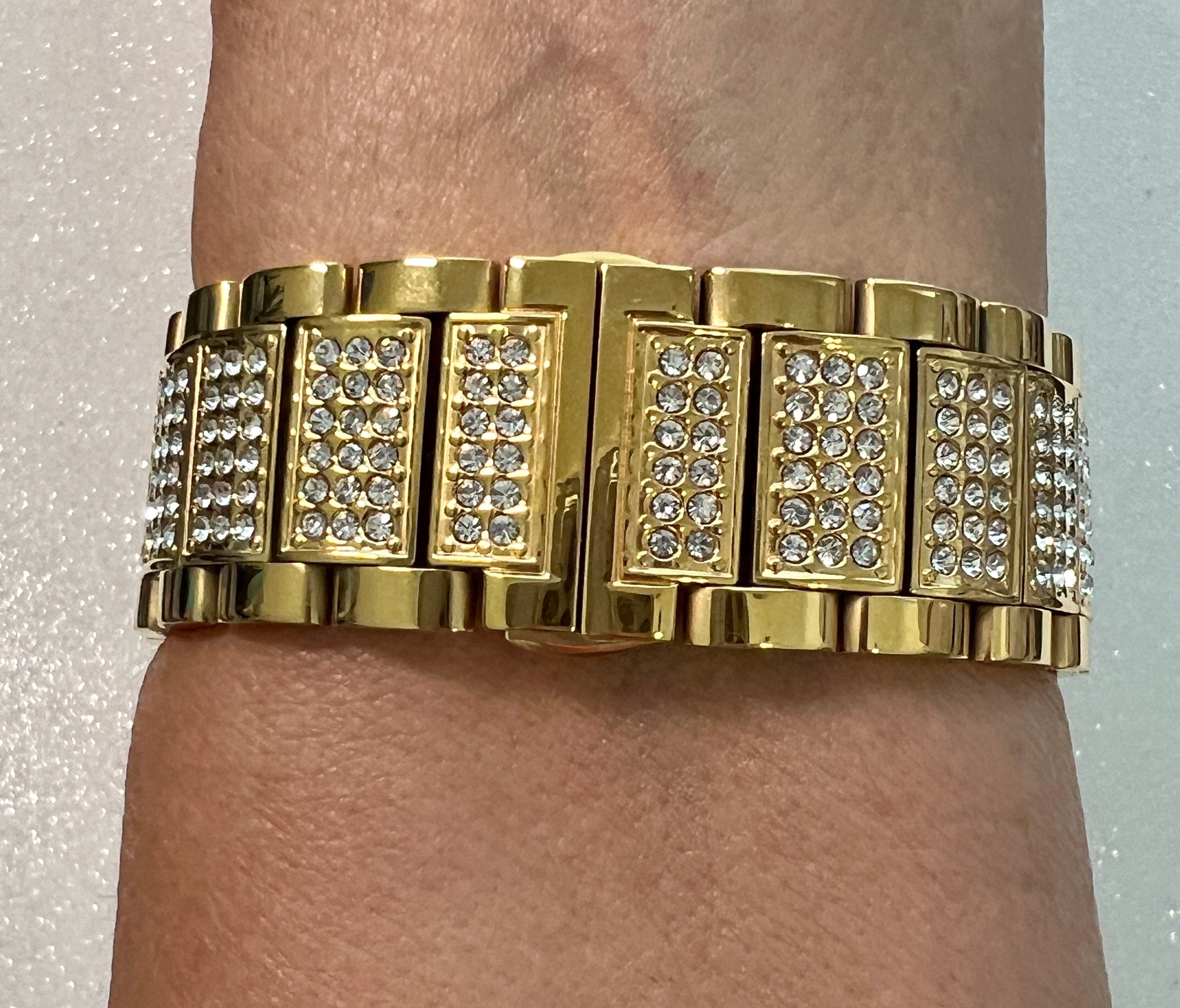 Apple Watch Band Yellow Gold 49mm Ultra Swarovski Crystals & or Apple Watch Cover Tempered Glass Screen Protector Poly Carbonate Case