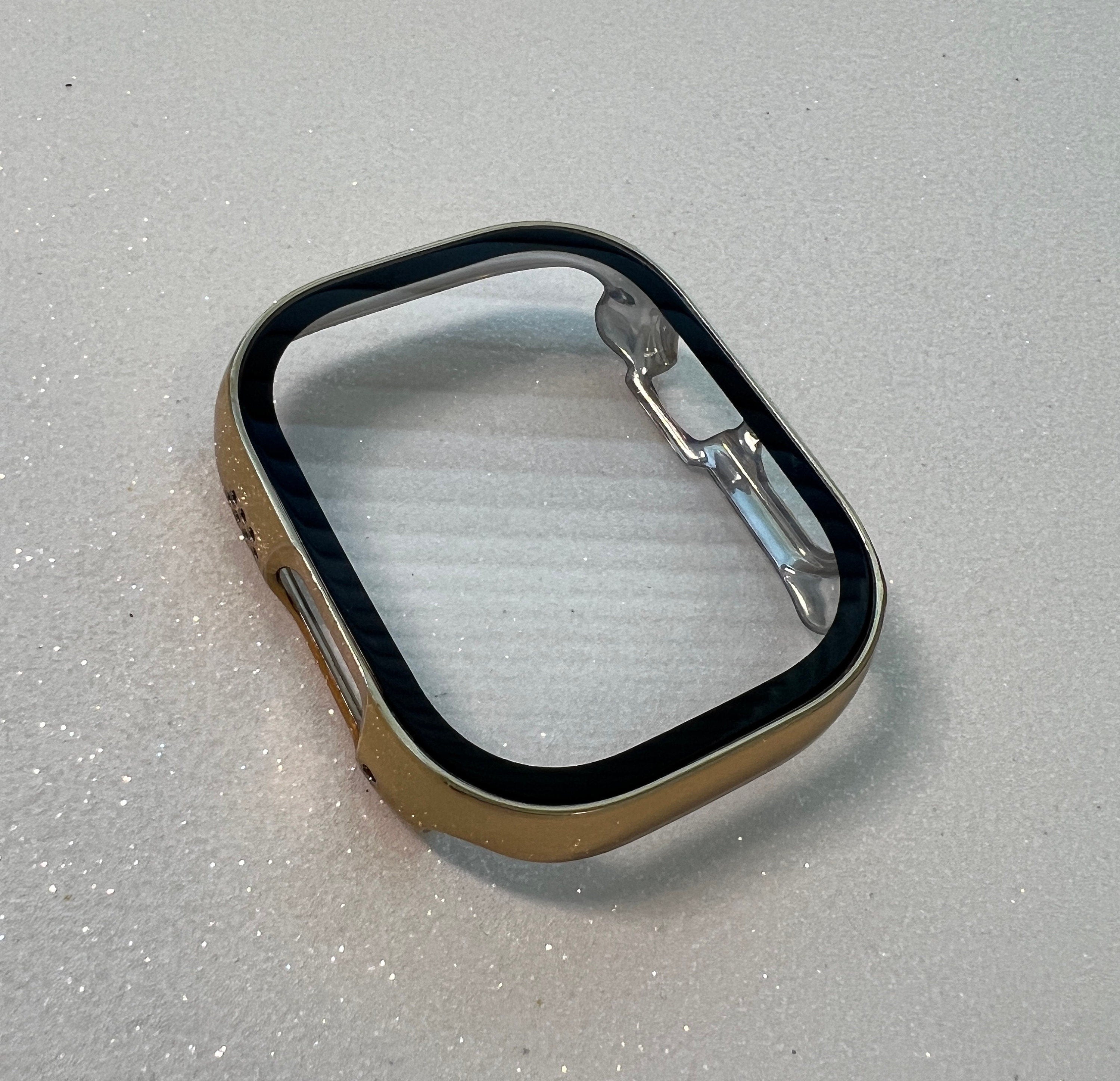 Apple Watch Band Yellow Gold 49mm Ultra Swarovski Crystals & or Apple Watch Cover Tempered Glass Screen Protector Poly Carbonate Case