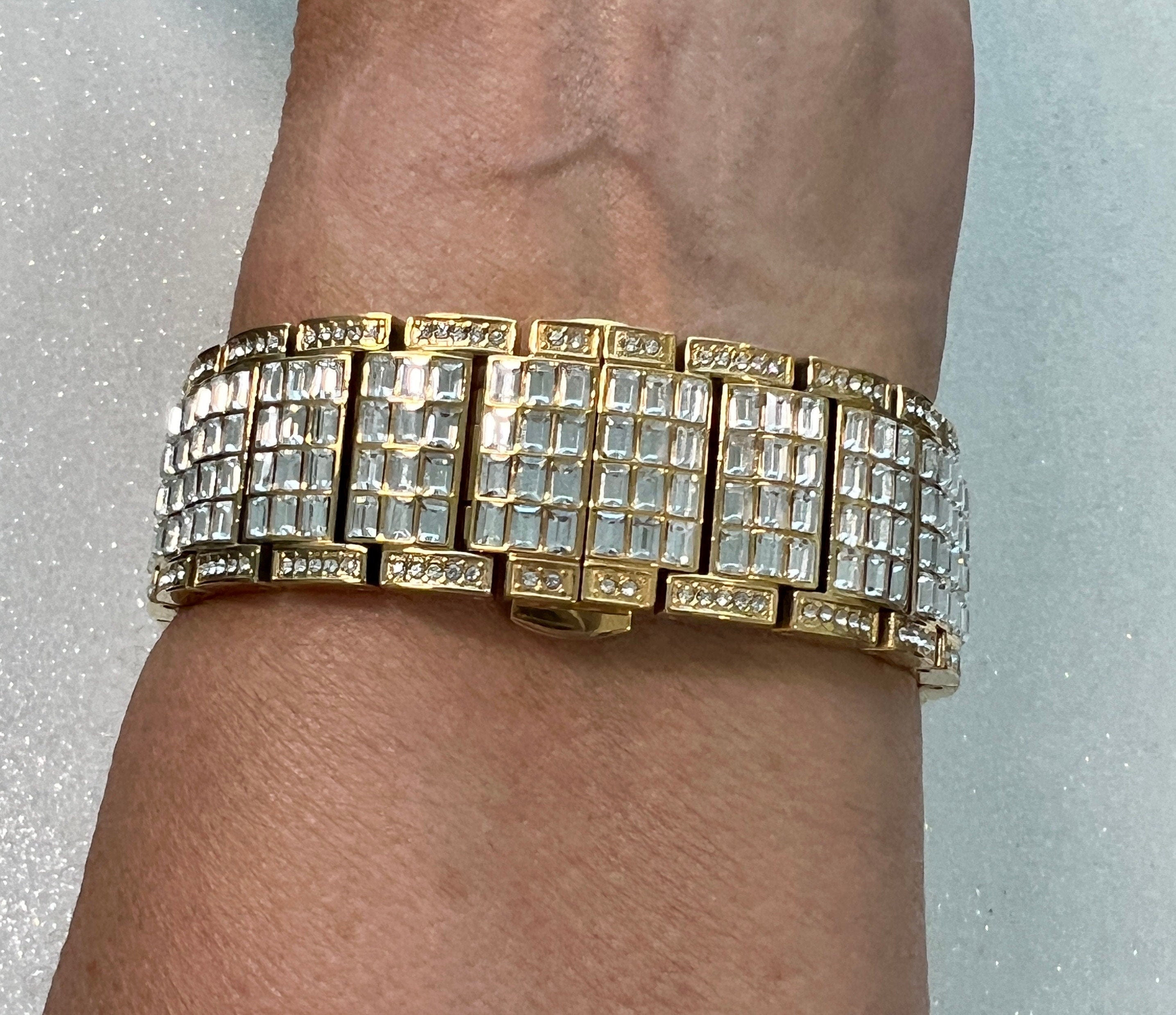 Mens Apple Watch Band Women Gold Swarovski Crystals & or Apple Watch Cover Baguette Lab Diamond Bezel 40mm 41mm 44mm 45mm Iwatch Candy Bling