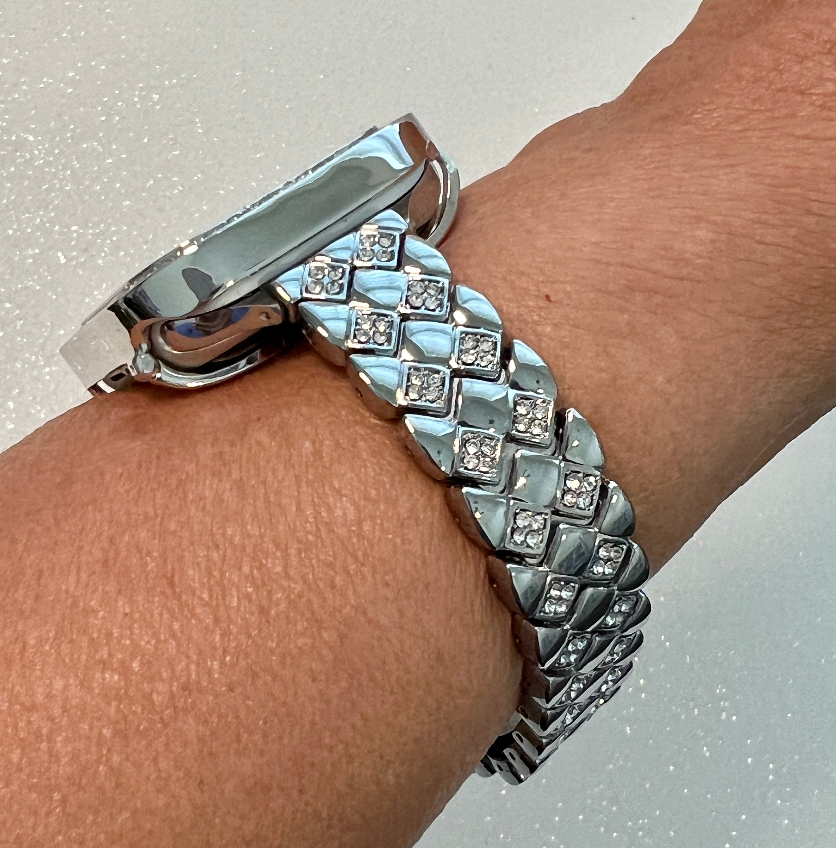 Custom Apple Watch Band Womens Silver Swarovski Crystal & or Apple Watch Cover Lab Diamond Bezel Case Iwatch Candy Bling 38-45mm
