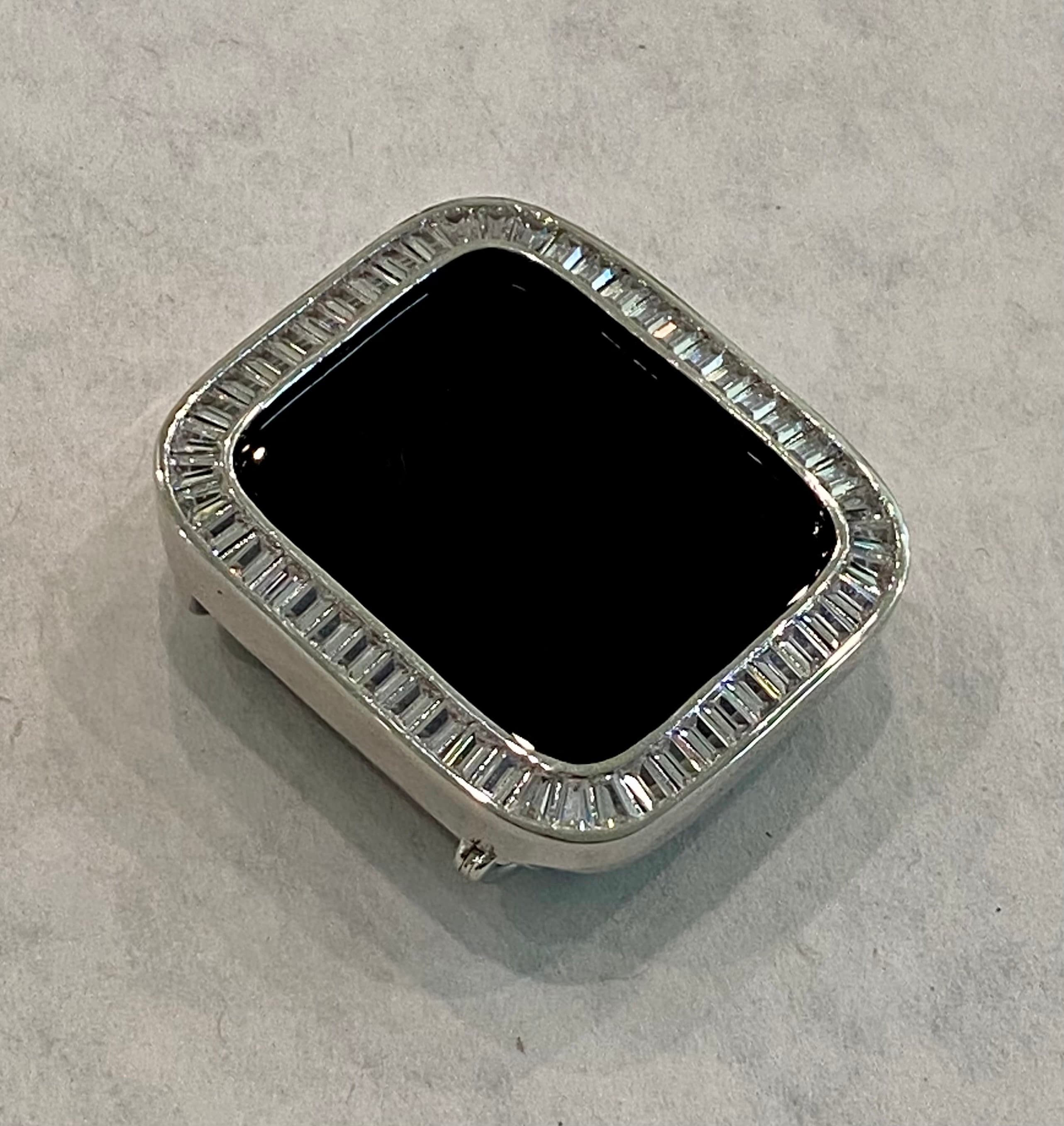Custom Apple Watch Band Womens Silver Swarovski Crystal & or Apple Watch Cover Lab Diamond Bezel Case Iwatch Candy Bling 38-45mm