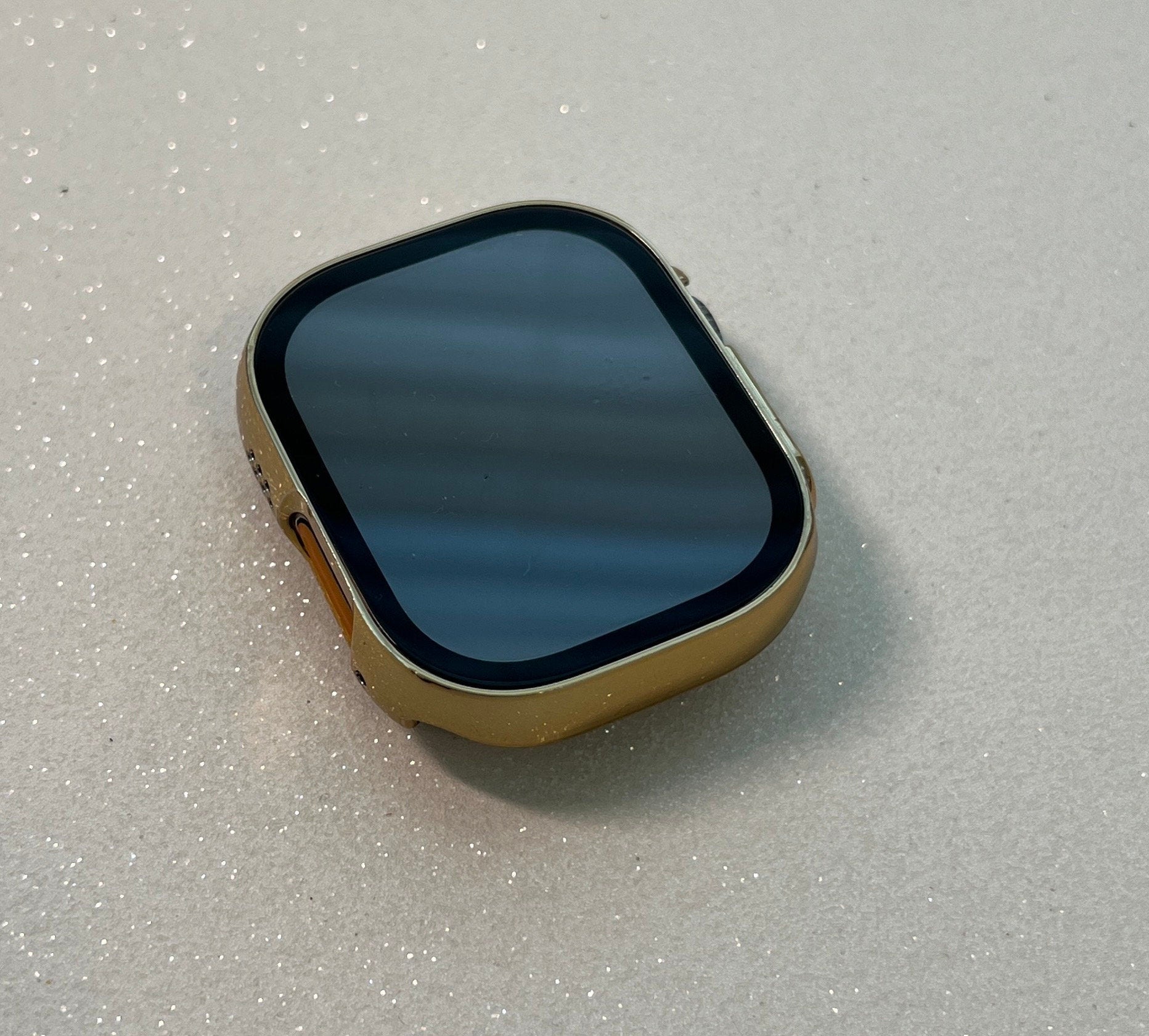 Apple Watch Band Yellow Gold 49mm Ultra Swarovski Crystals & or Apple Watch Cover Tempered Glass Screen Protector Poly Carbonate Case