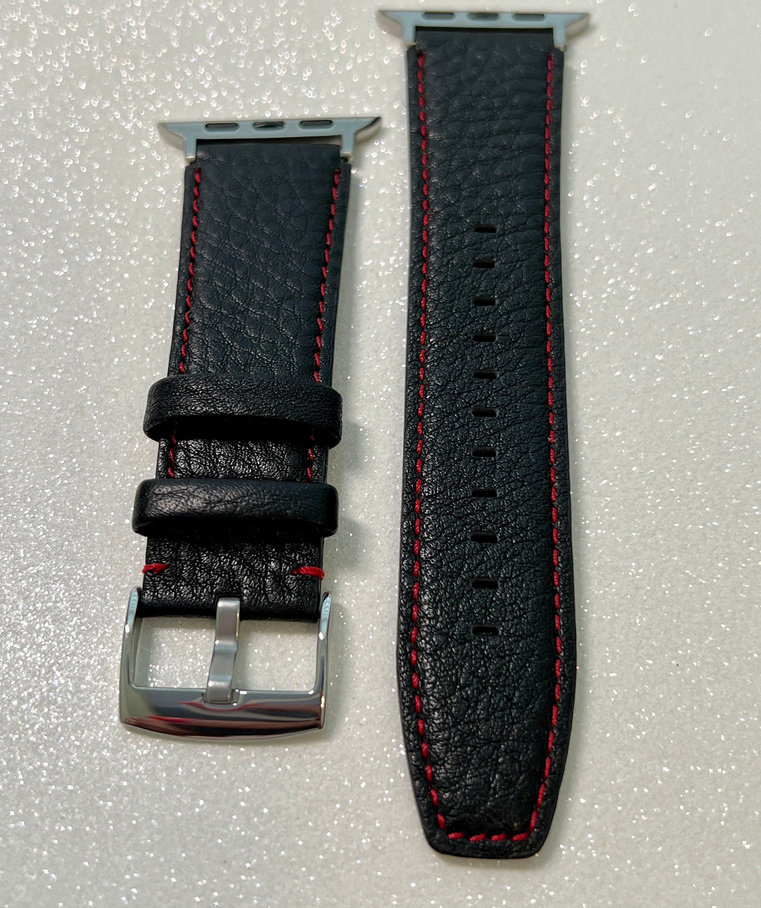 Luxury Black Leather Apple Watch Band Red Hand Stitched 49mm Ultra 45mm 44mm 42mm Apple Watch Strap Supple Leather Series 9 Iwatch Candy