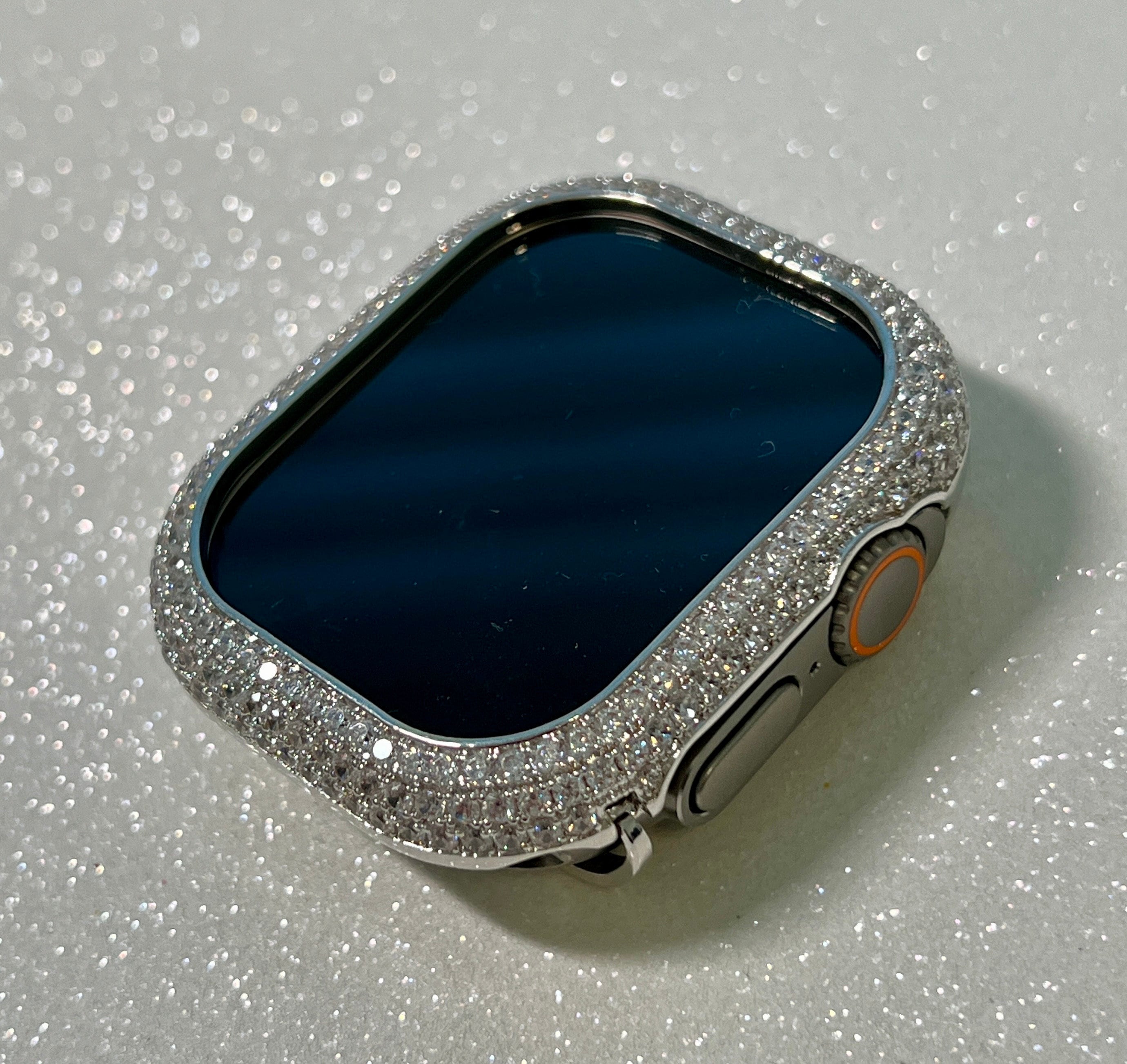 Apple Watch ULTRA Watch Case White gold Pave Lab Diamond Watch Cover Apple Ultra Watch Cases Apple Ultra Watch Covers Apple Ultra 49mm Gift,