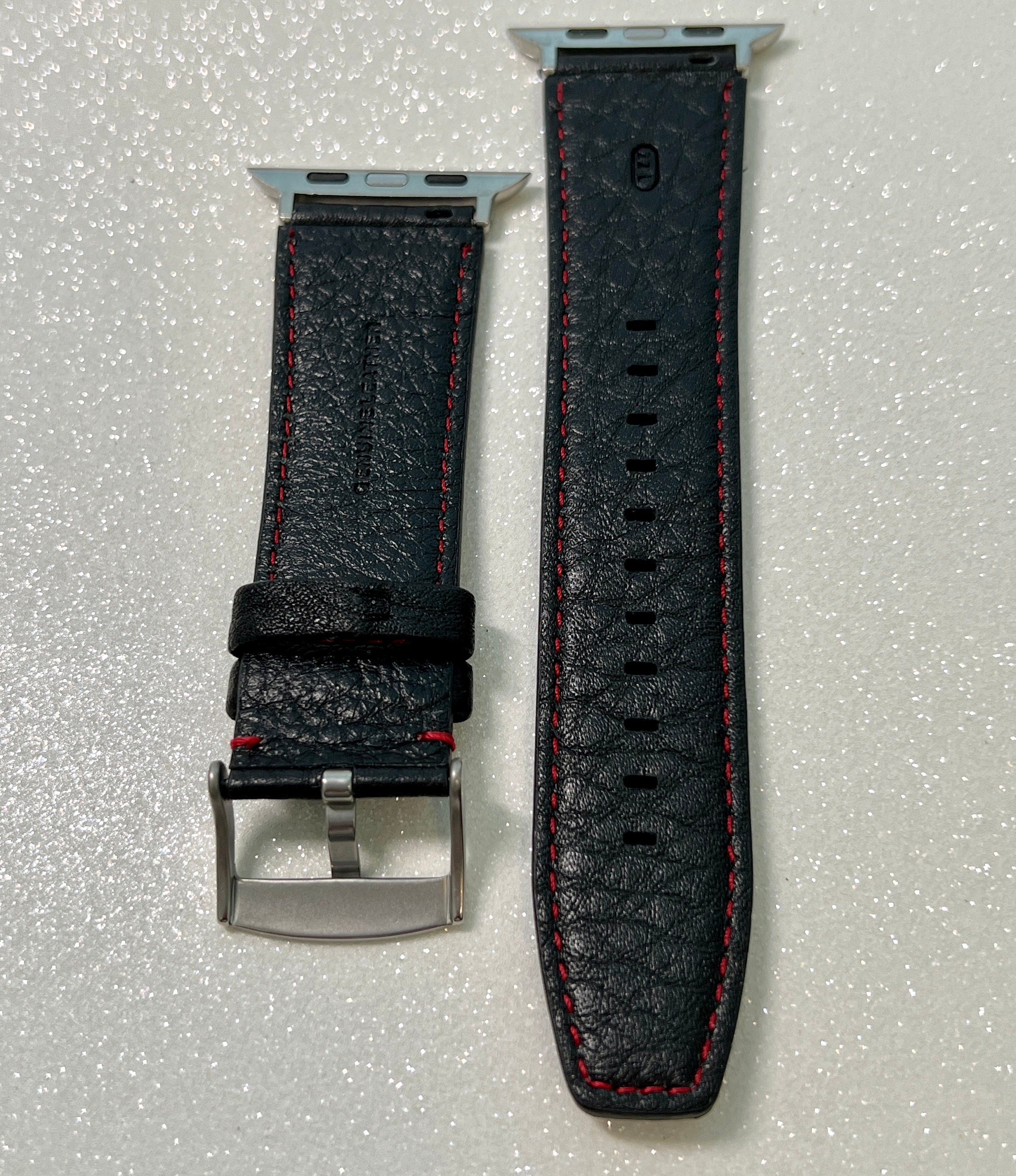 Luxury Black Leather Apple Watch Band Red Hand Stitched 49mm Ultra 45mm 44mm 42mm Apple Watch Strap Supple Leather Series 9 Iwatch Candy