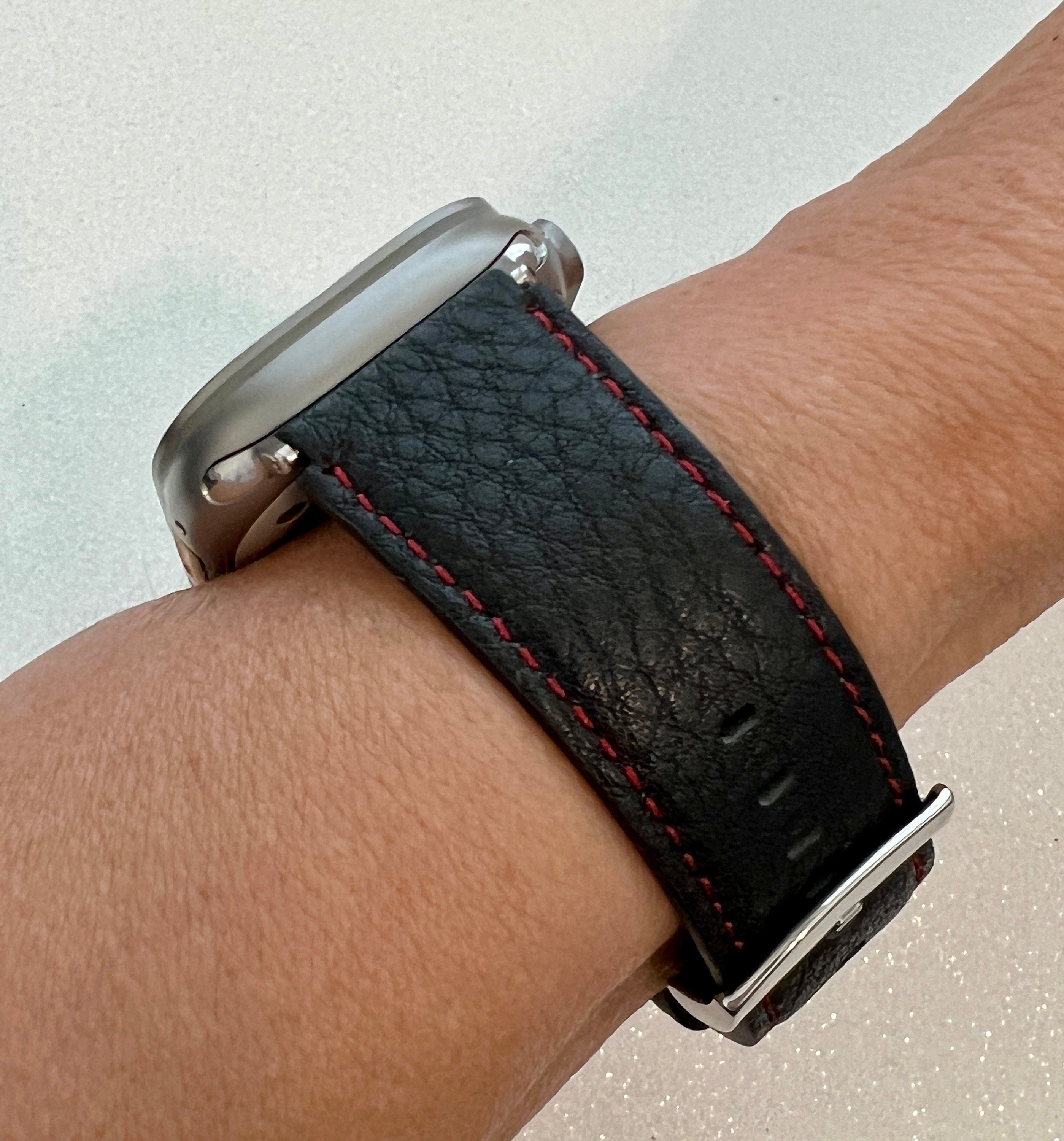 Luxury Black Leather Apple Watch Band Red Hand Stitched 49mm Ultra 45mm 44mm 42mm Apple Watch Strap Supple Leather Series 9 Iwatch Candy