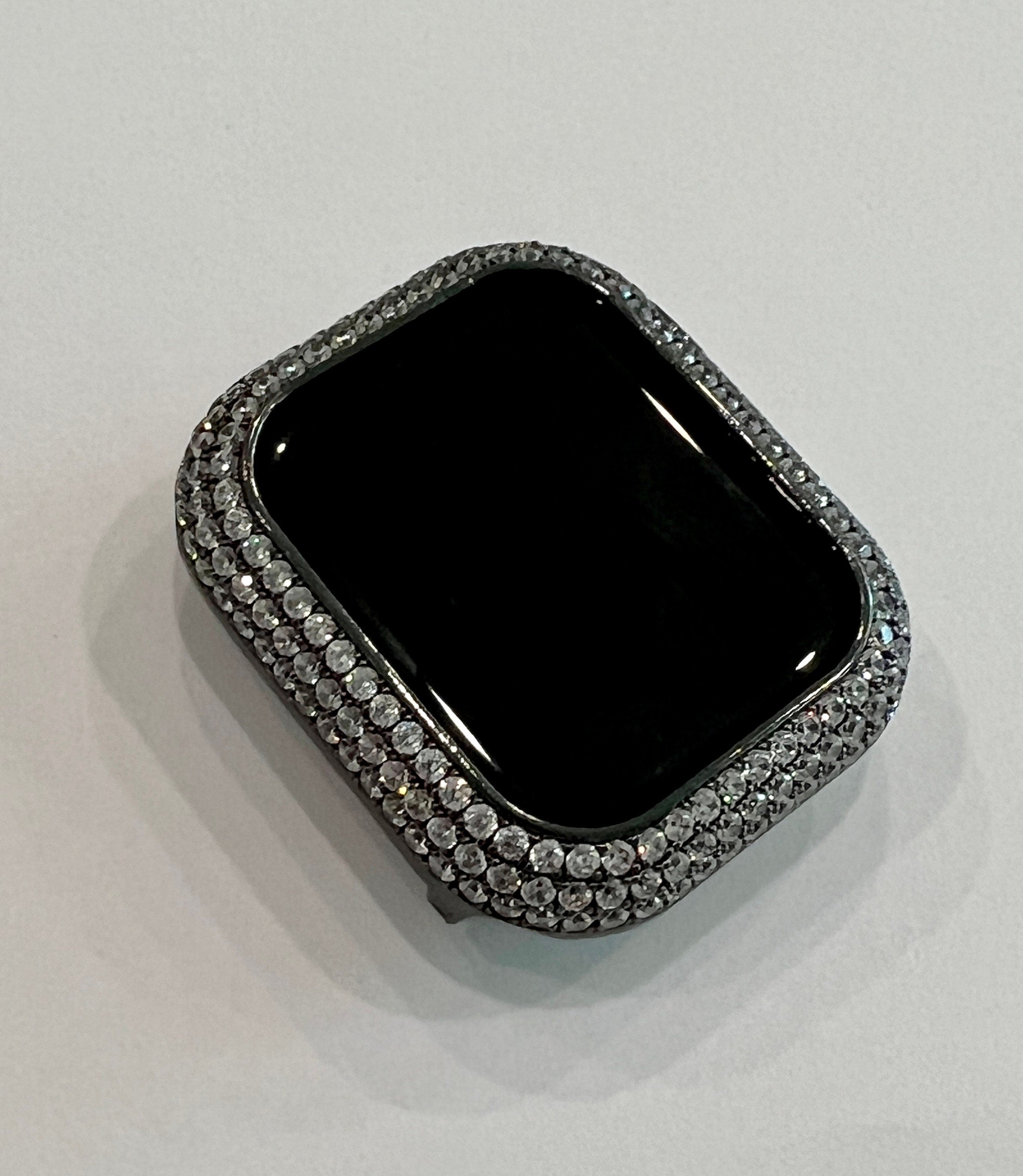 Black Apple Watch Band Womens Mens Stainless Steel Swarovski Crystals & or Apple Watch Cover Lab Diamond Bezel Iphone Watch Case 38mm-49mm