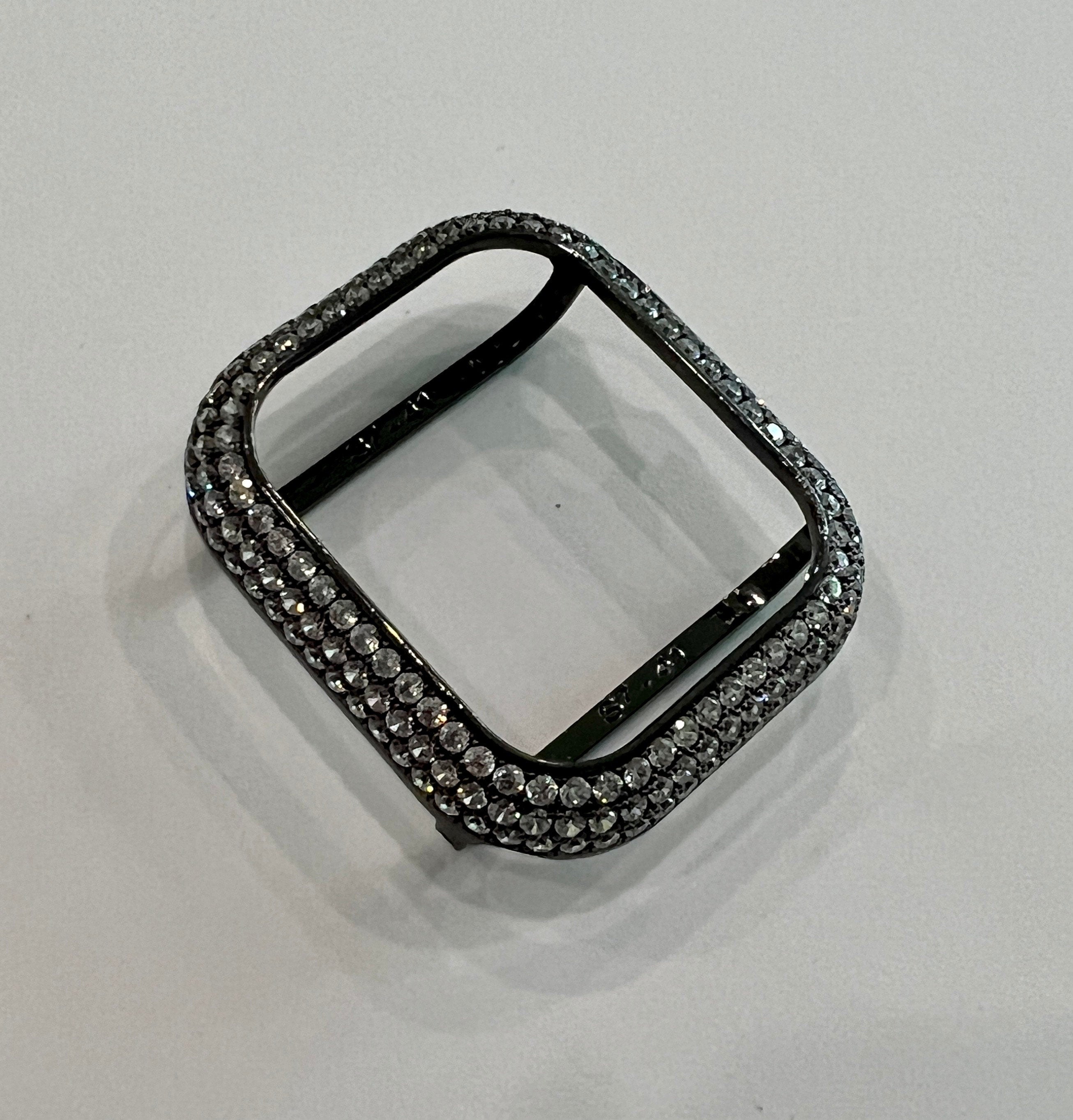 Black Apple Watch Band Womens Mens Stainless Steel Swarovski Crystals & or Apple Watch Cover Lab Diamond Bezel Iphone Watch Case 38mm-49mm