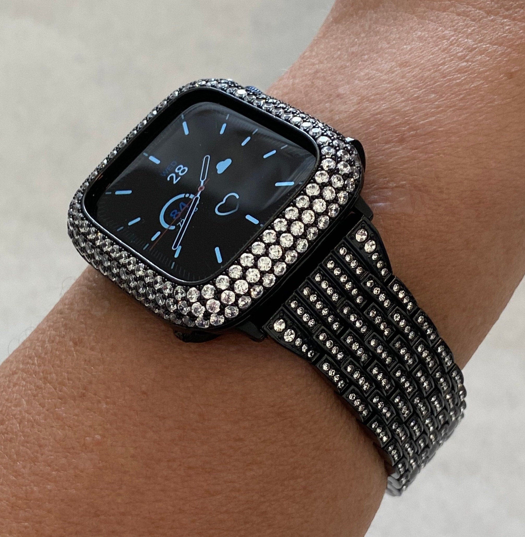 Black Apple Watch Band 49mm Ultra Crystals & or Apple Watch Cover Lab Diamond Bezel Apple Watch Case 38mm-49mm Iwatch Candy Bling Series 11