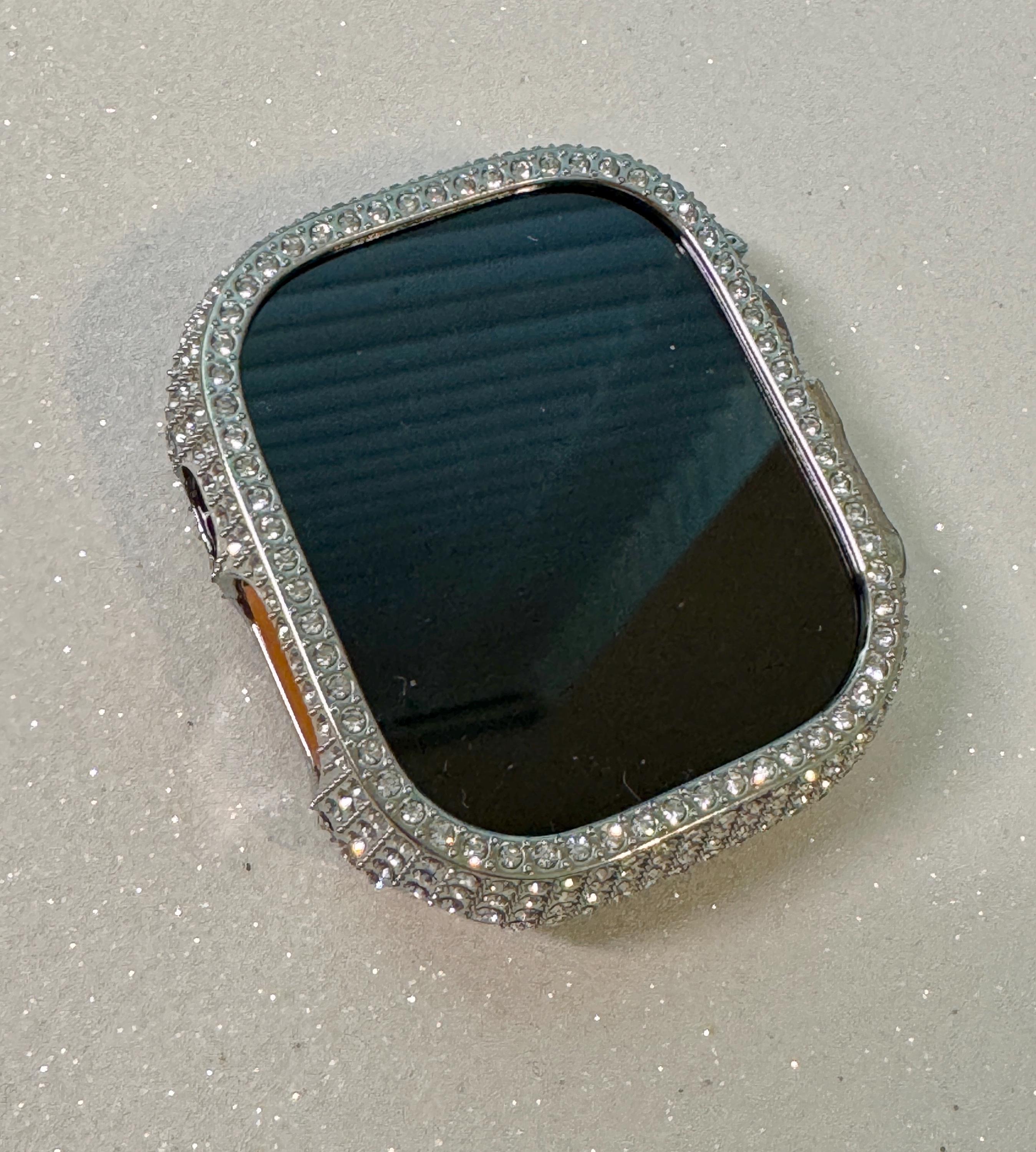 Silver Apple Watch Cover 49mm Ultra Swarovski Crystals Iphone Watch Case Protective Bumper Series 1/2 Iwatch Candy Bling
