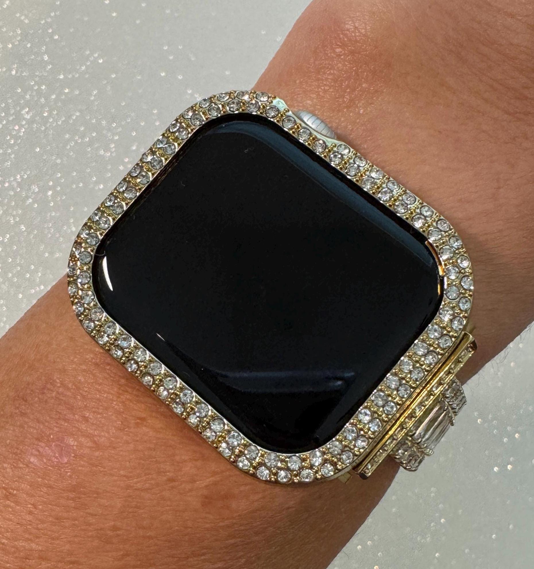 Series 10 Gold Apple Watch Cover 49mm Ultra Swarovski Crystals Protective Iphone Watch Case 38mm-46mm Smartwatch Bumper