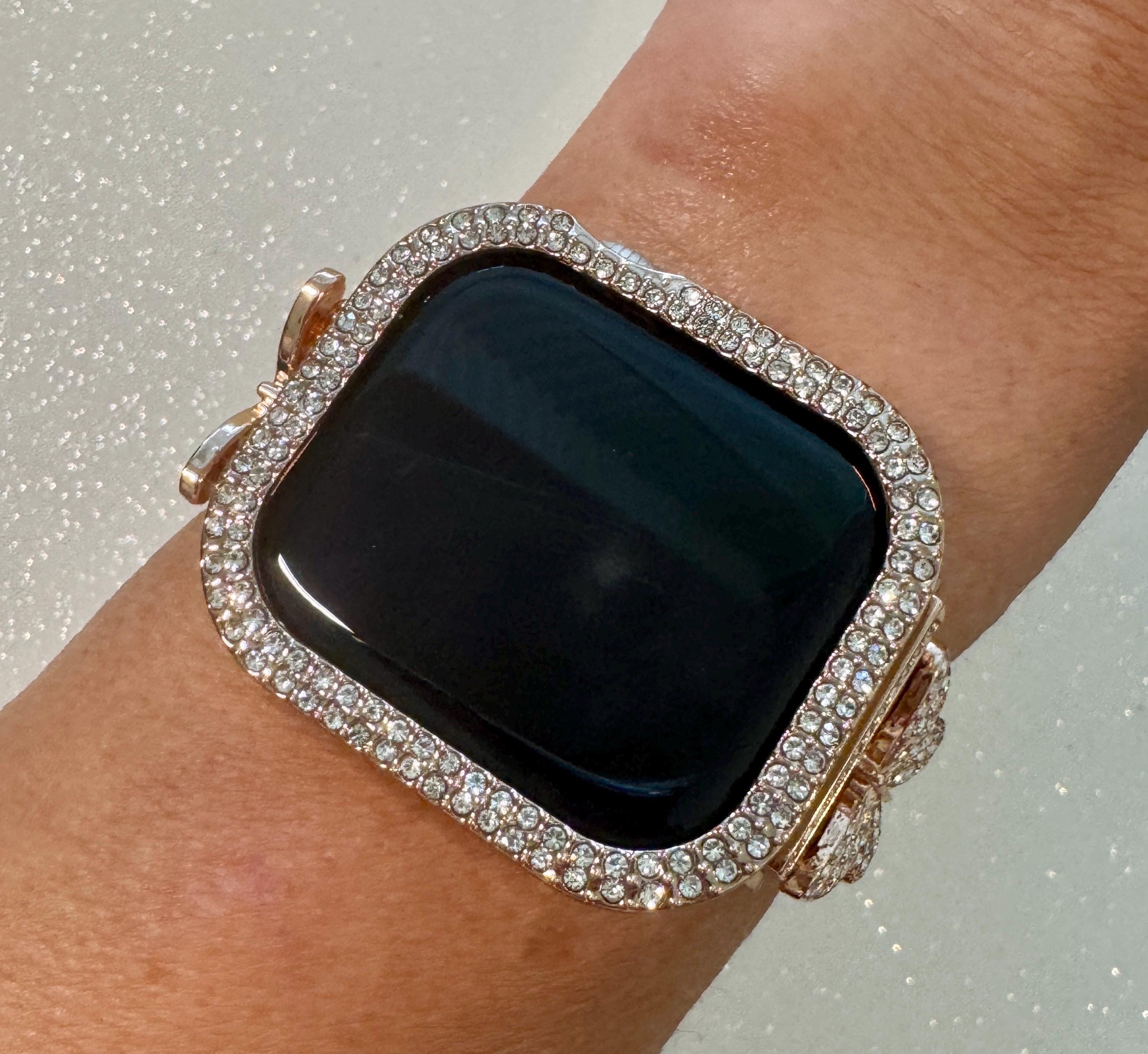 Series 11 Apple Watch Cover Bezel Rose Gold 42mm 46mm Swarovski Crystals Iphone Watch Case Protective Iwatch Bumper 38mm-49mm Ultra