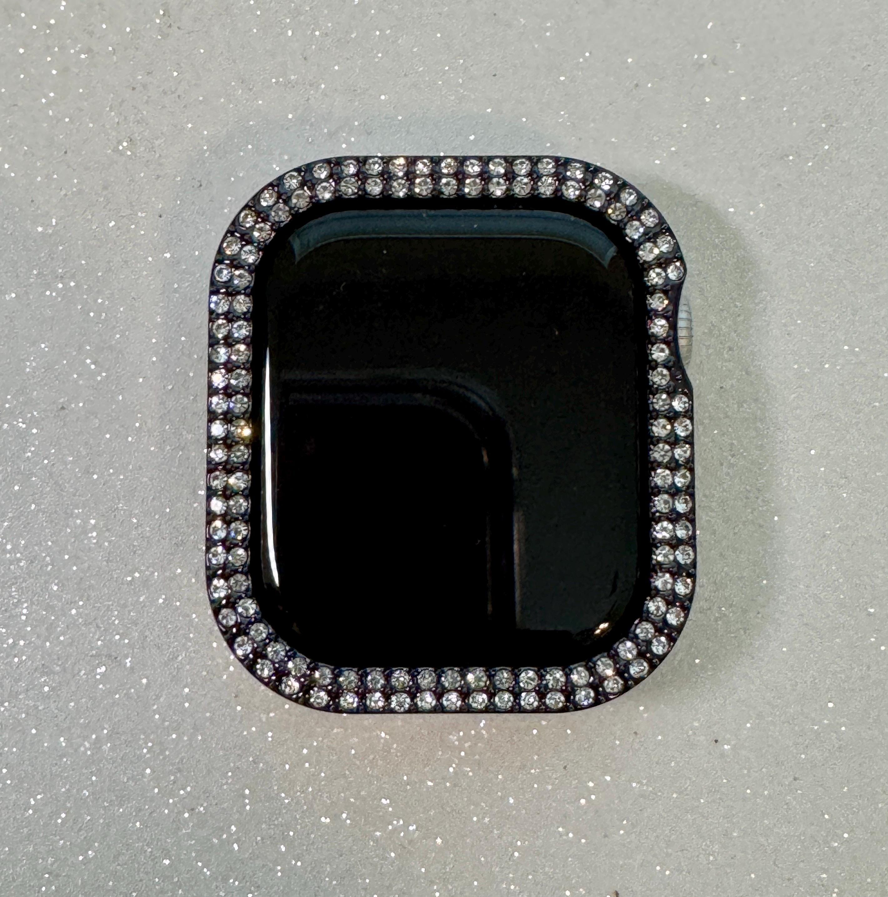 Black Apple Watch Cover 42mm 46mm Swarovski Crystal Iphone Watch Case Bling 38mm-49mm Ultra Series 2-11 SE Iwatch Candy Bling