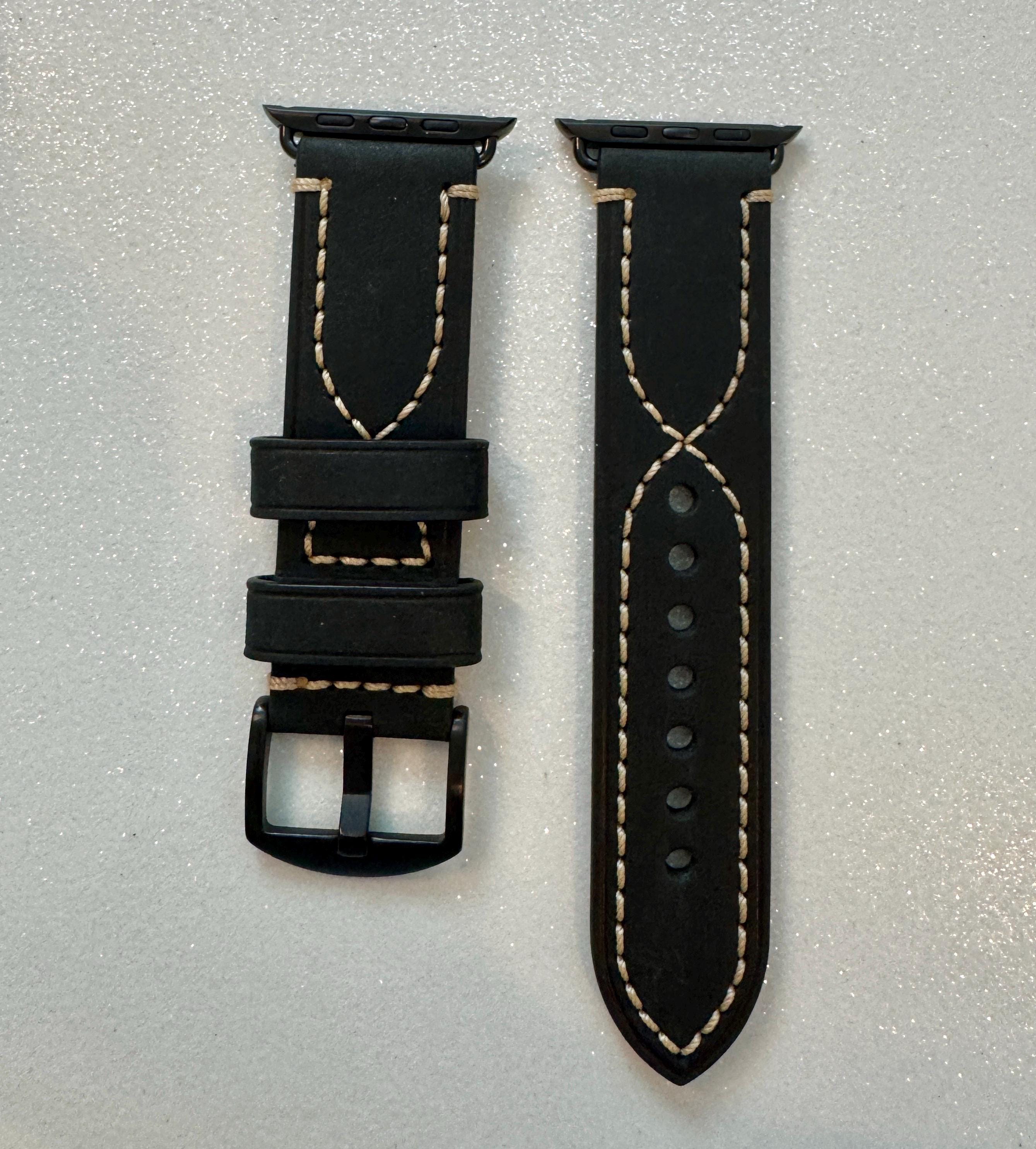 Bold Hand Stitched Leather Apple Watch Band Mens Black, Tan, Brown, Blue, Apple Watch Straps 42mm 44mm 45mm 46mm 49mm Iphone Watch Band