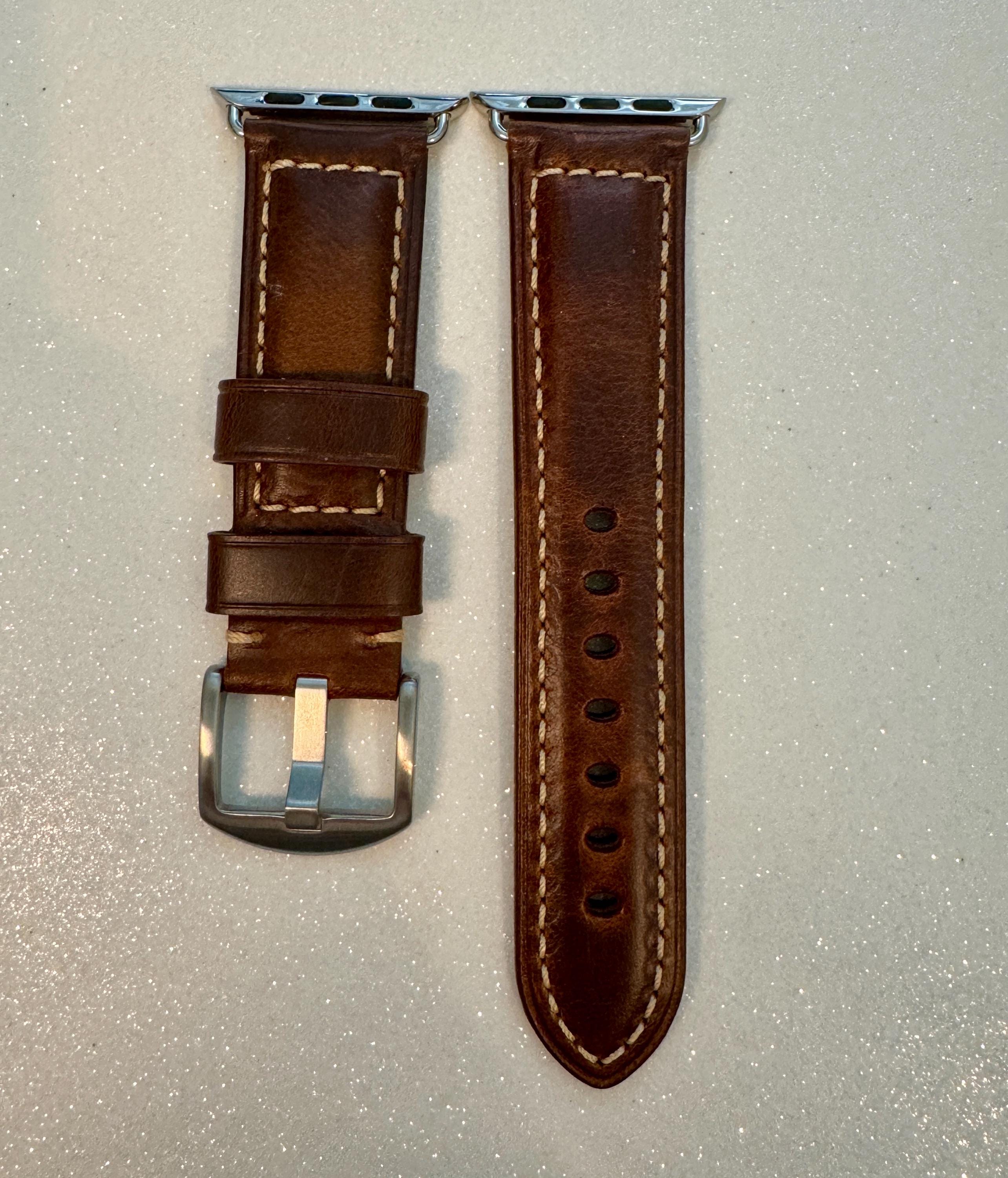 Hand Stitched Leather Apple Watch Band Mens Black, Tan-Brown, Dark Brown, Apple Watch Straps 42mm 44mm 45mm 46mm 49mm Iphone Watch Band