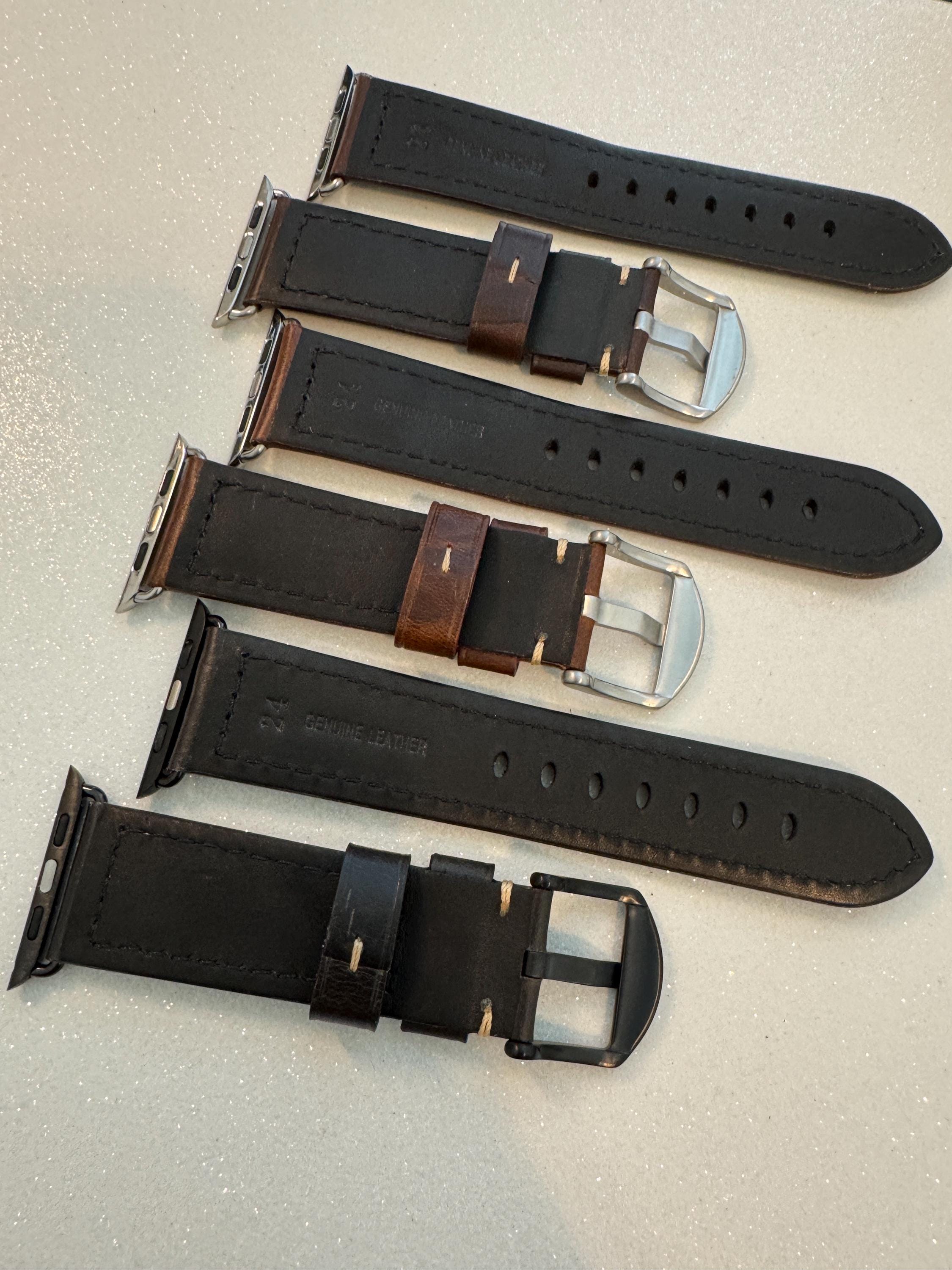 Hand Stitched Leather Apple Watch Band Mens Black, Tan-Brown, Dark Brown, Apple Watch Straps 42mm 44mm 45mm 46mm 49mm Iphone Watch Band