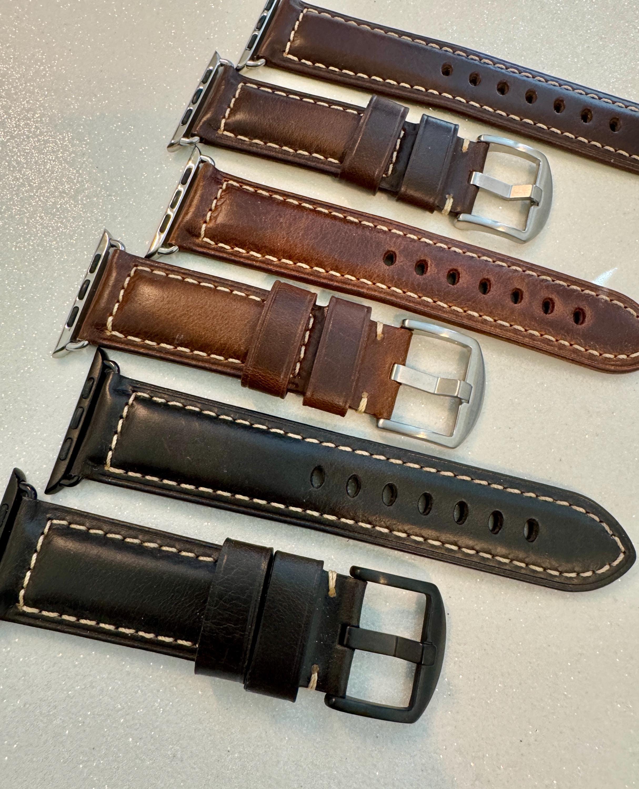 Hand Stitched Leather Apple Watch Band Mens Black, Tan-Brown, Dark Brown, Apple Watch Straps 42mm 44mm 45mm 46mm 49mm Iphone Watch Band