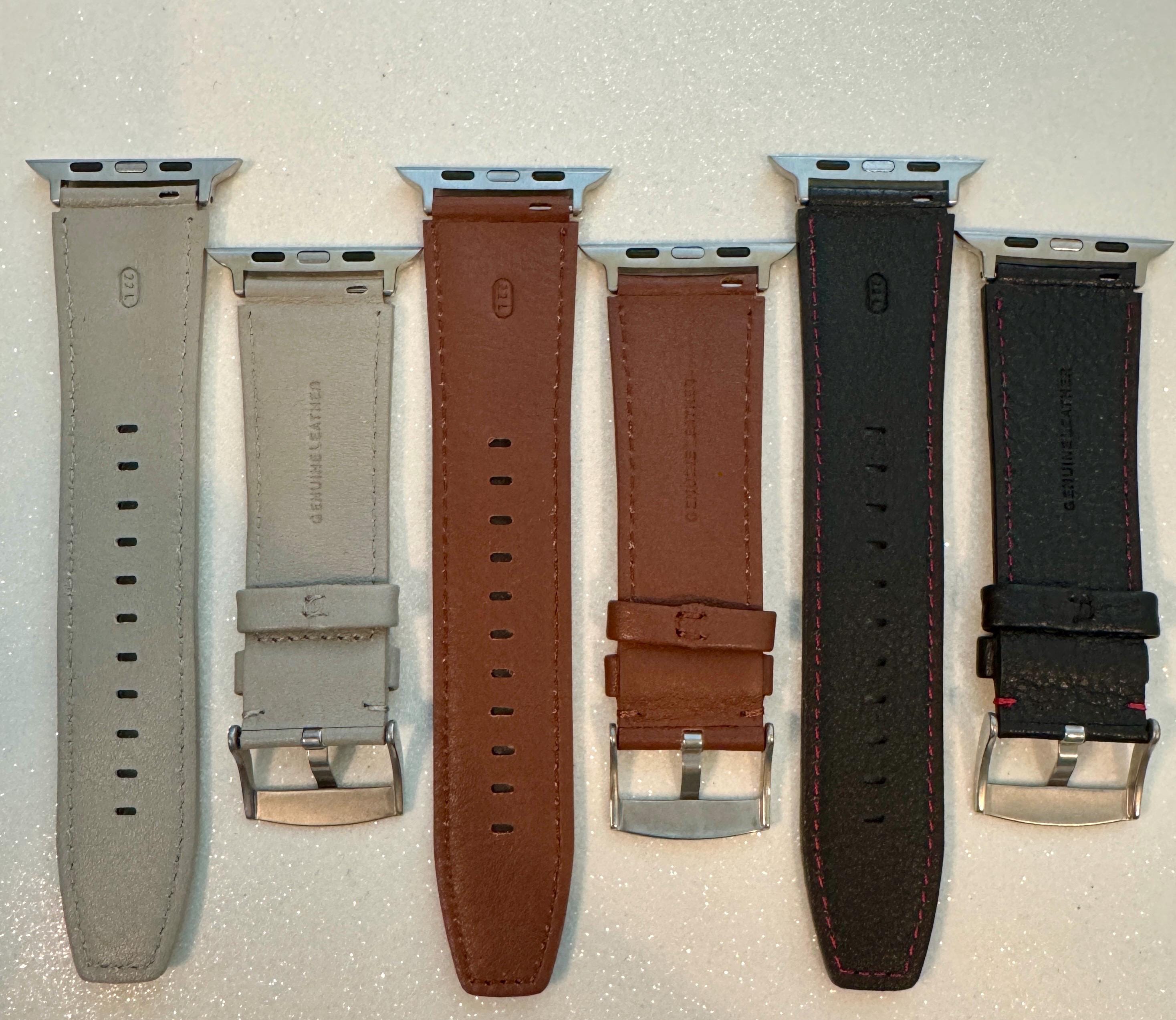 Leather Apple Watch Band Mens Pebbled Black-Red, Smooth Tan-Brown, Gray, Apple Watch Straps 42mm 44mm 45mm 46mm 49mm Iphone Watch Band
