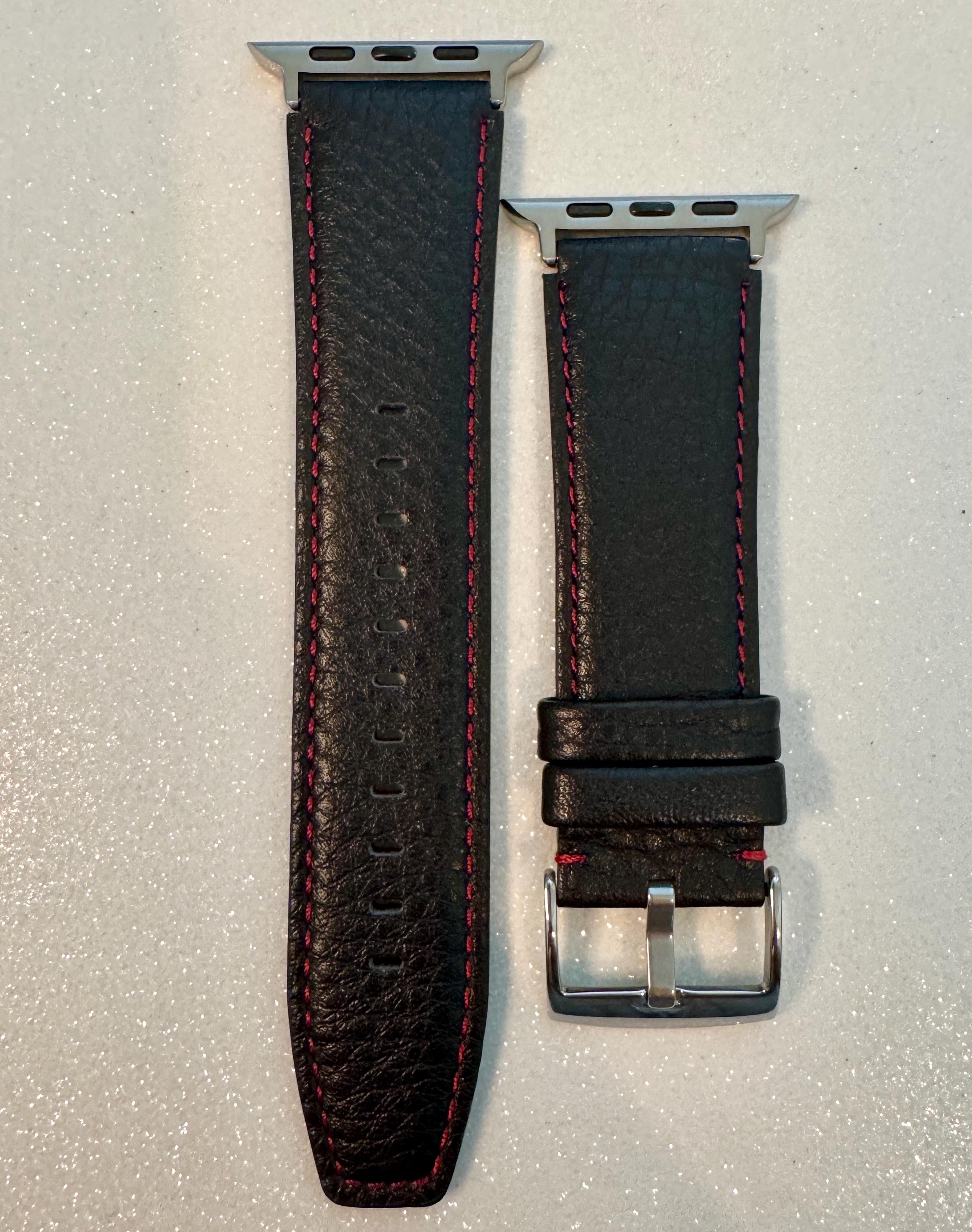 Leather Apple Watch Band Mens Pebbled Black-Red, Smooth Tan-Brown, Gray, Apple Watch Straps 42mm 44mm 45mm 46mm 49mm Iphone Watch Band