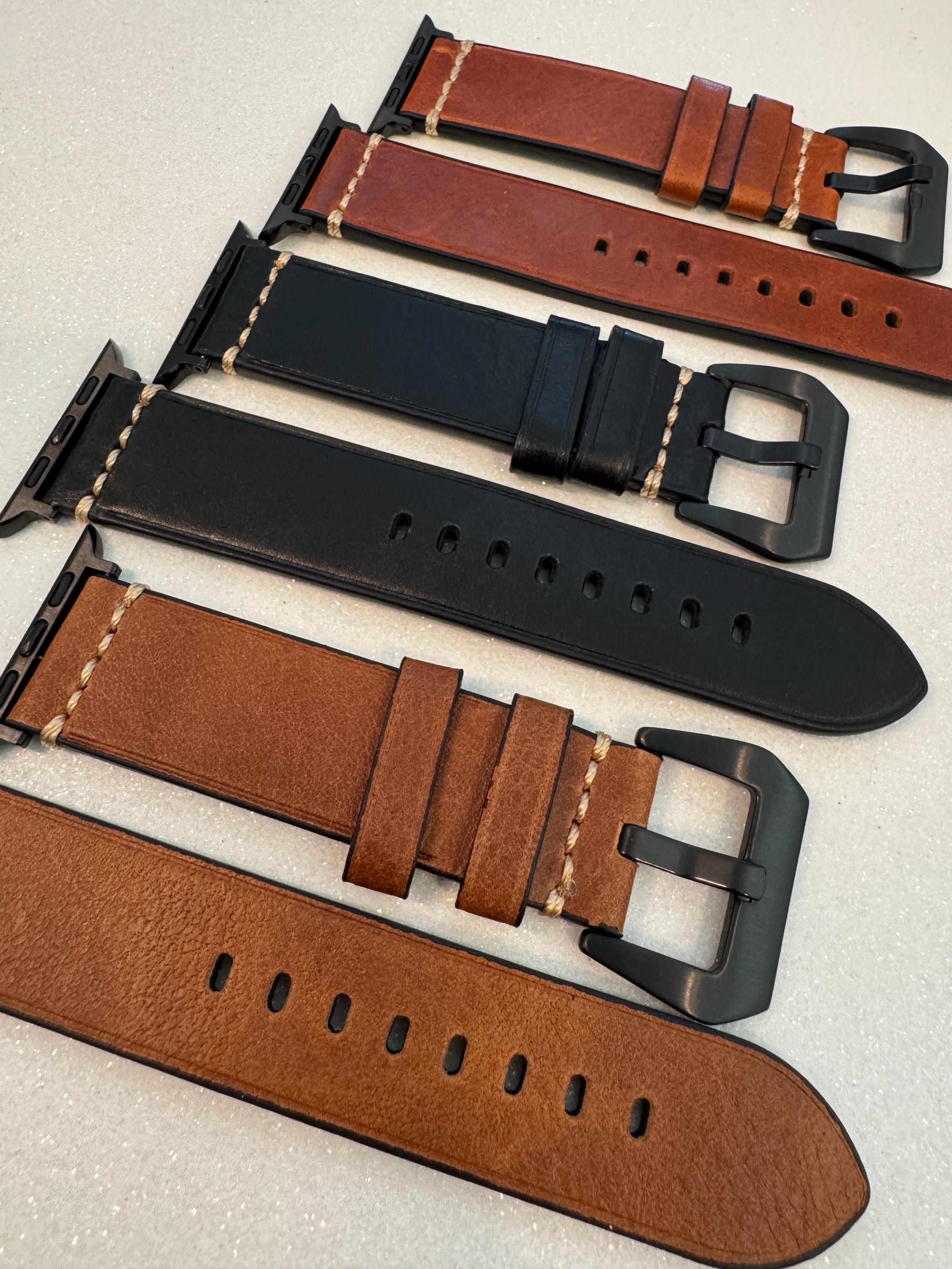 Leather Apple Watch Band Mens Black, Tan-Brown, Dark Brown Hand Stitched, Apple Watch Straps 42mm 44mm 45mm 46mm 49mm Iphone Watch Band