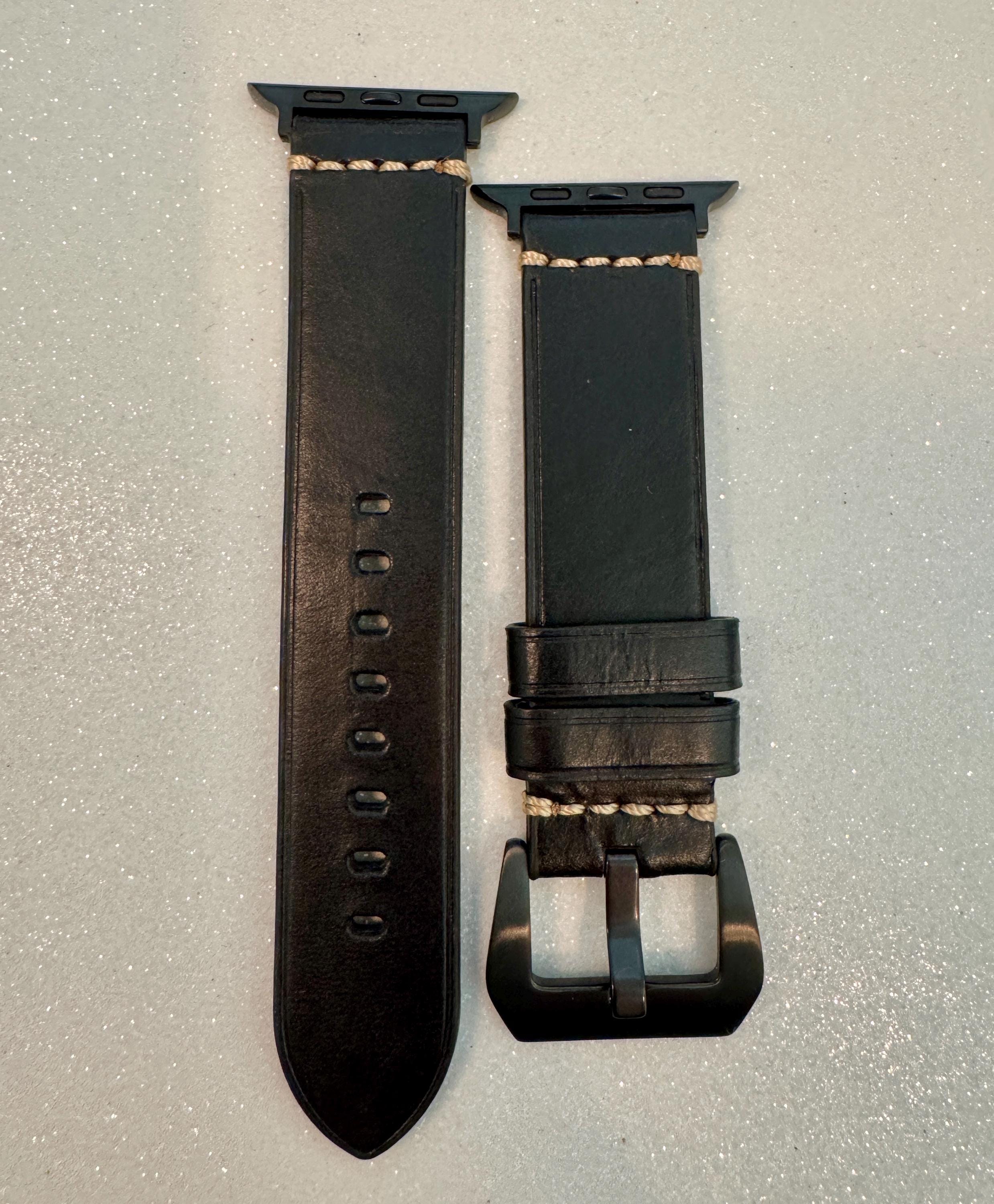 Leather Apple Watch Band Mens Black, Tan-Brown, Dark Brown Hand Stitched, Apple Watch Straps 42mm 44mm 45mm 46mm 49mm Iphone Watch Band