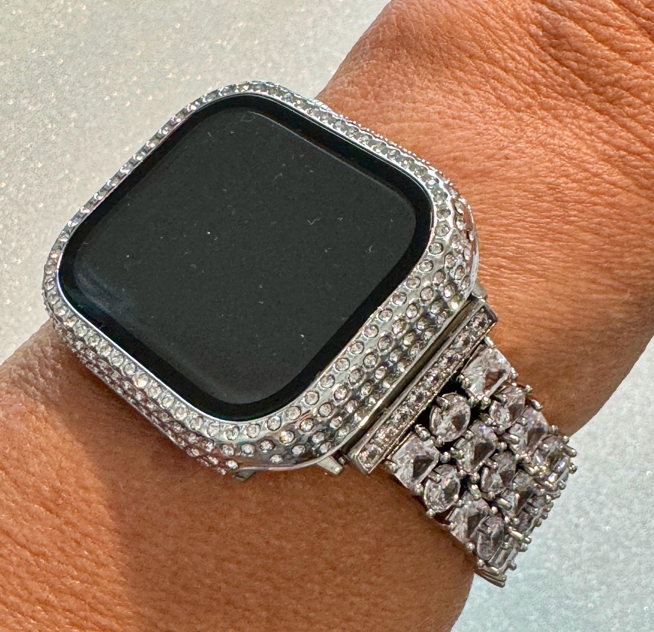 Series 10 Apple Watch Band Woman Silver Swarovski Crystal & or Apple Watch Cover Crystal Apple Watch Bezel 41mm42mm 45mm 46mm 49mm Protector