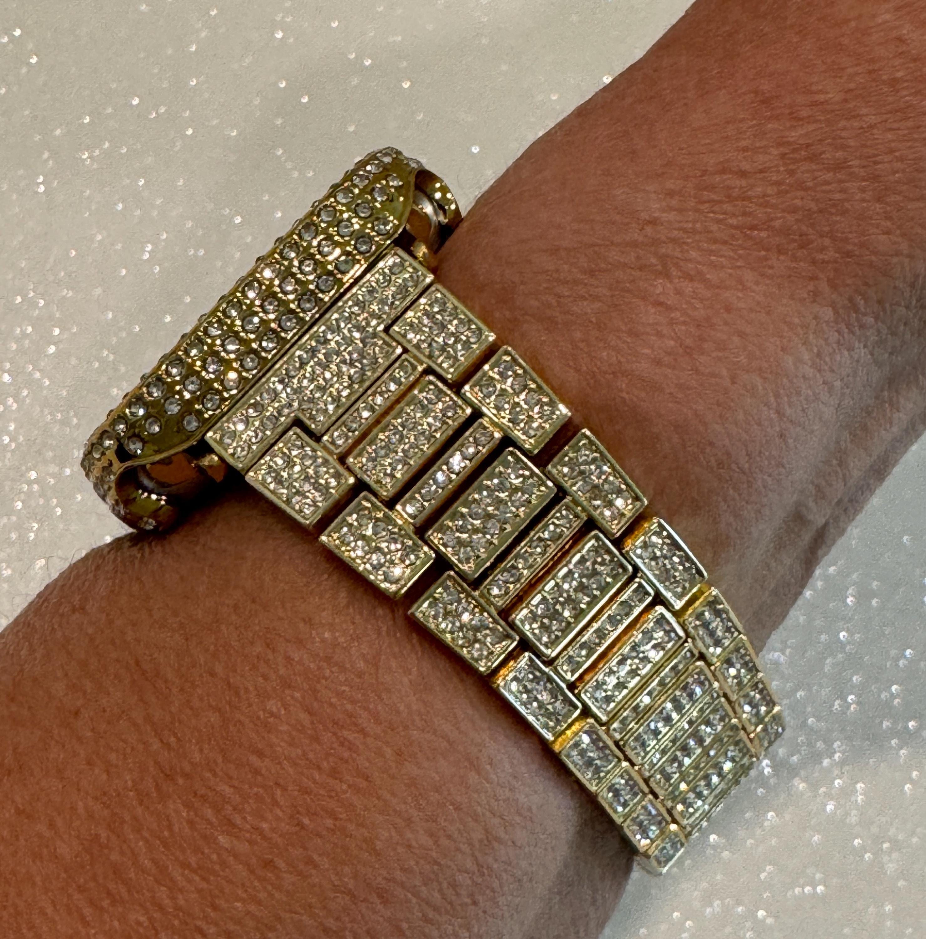 Series 10 Apple Watch Band Gold Stainless Steel Swarovski Crystal & or Apple Watch Cover Tempered Glass Screen Protector Iwatch Case