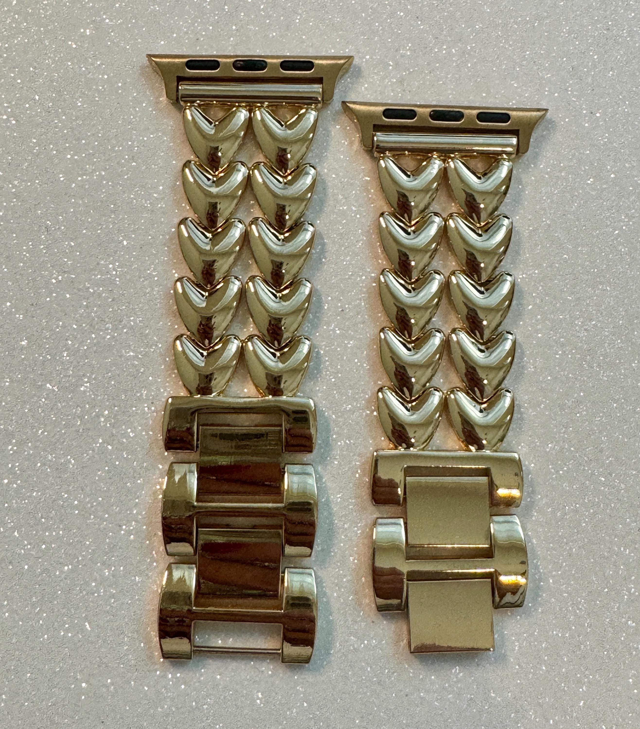 Series 12 Apple Watch Band Silver, Rose Gold, Yellow Gold Choices 38mm-49mm Iphone Watch Bands Valentine Hearts Gift for Her Series 1-9