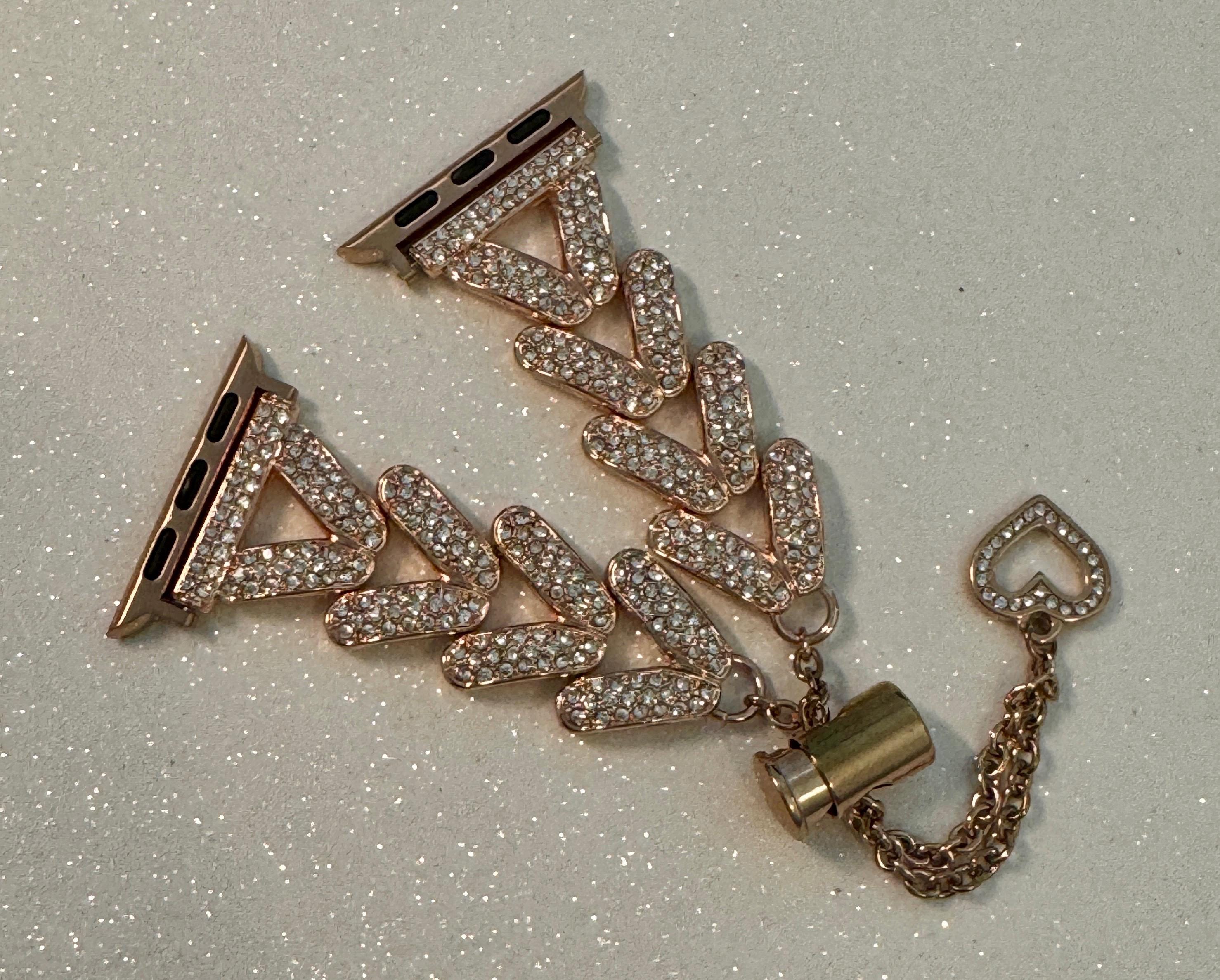 Series 10 Apple Watch Band Swarovski Crystal Silver, Rose Gold, Yellow Gold Choices 38mm-49mm Iphone Watch Band Valentine Heart Gift for Her