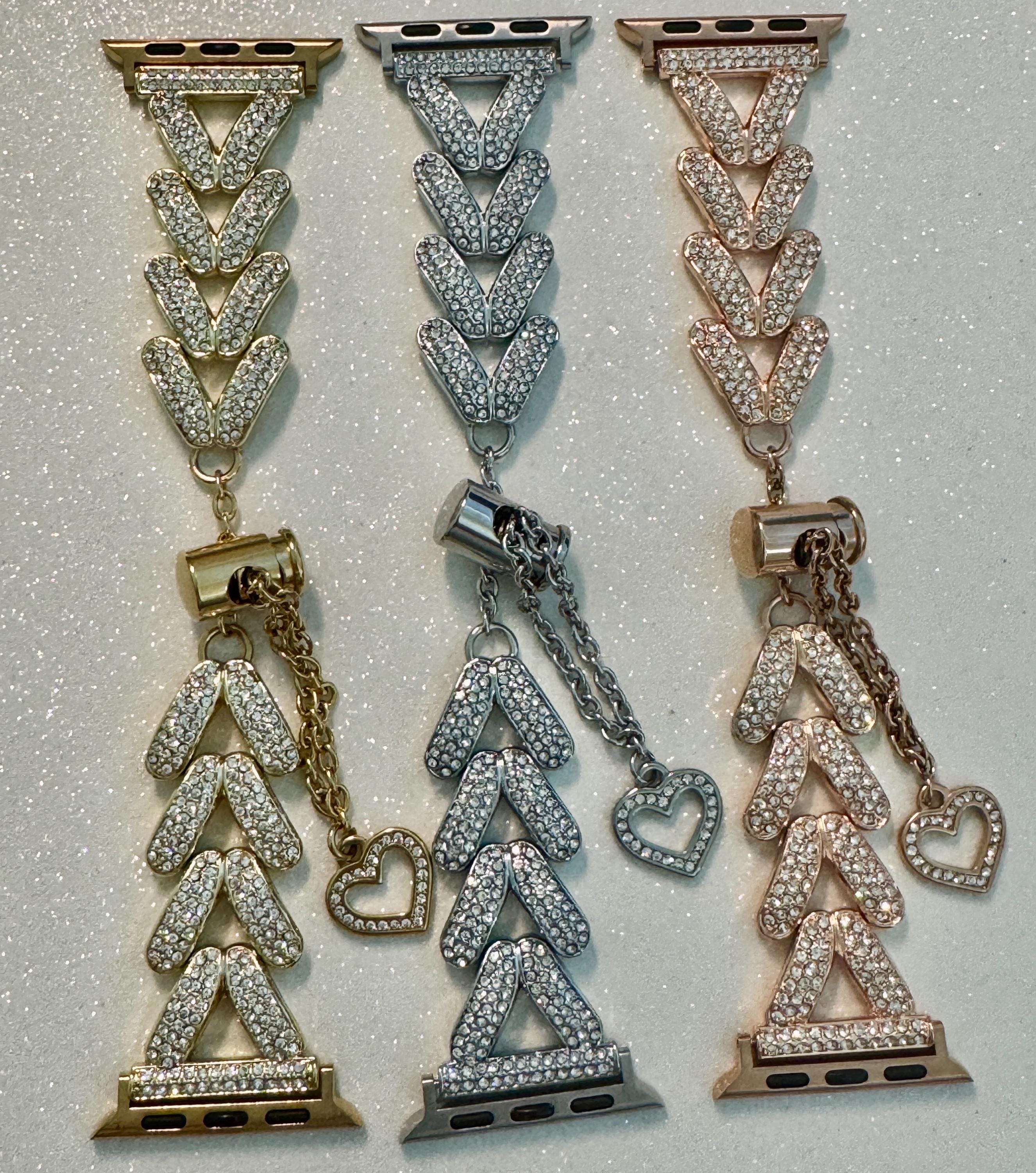 Series 10 Apple Watch Band Swarovski Crystal Silver, Rose Gold, Yellow Gold Choices 38mm-49mm Iphone Watch Band Valentine Heart Gift for Her