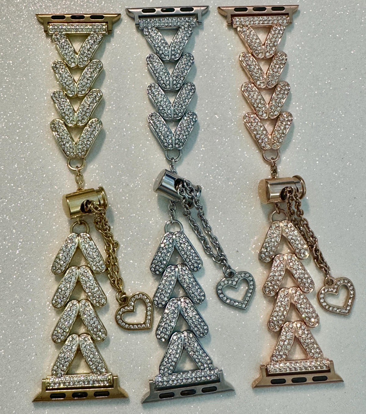 Series 10-11 Apple Watch Band Swarovski Crystal Silver, Rose Gold, Yellow Gold Choices 38mm-49mm Iphone Watch Band Valentine Heart